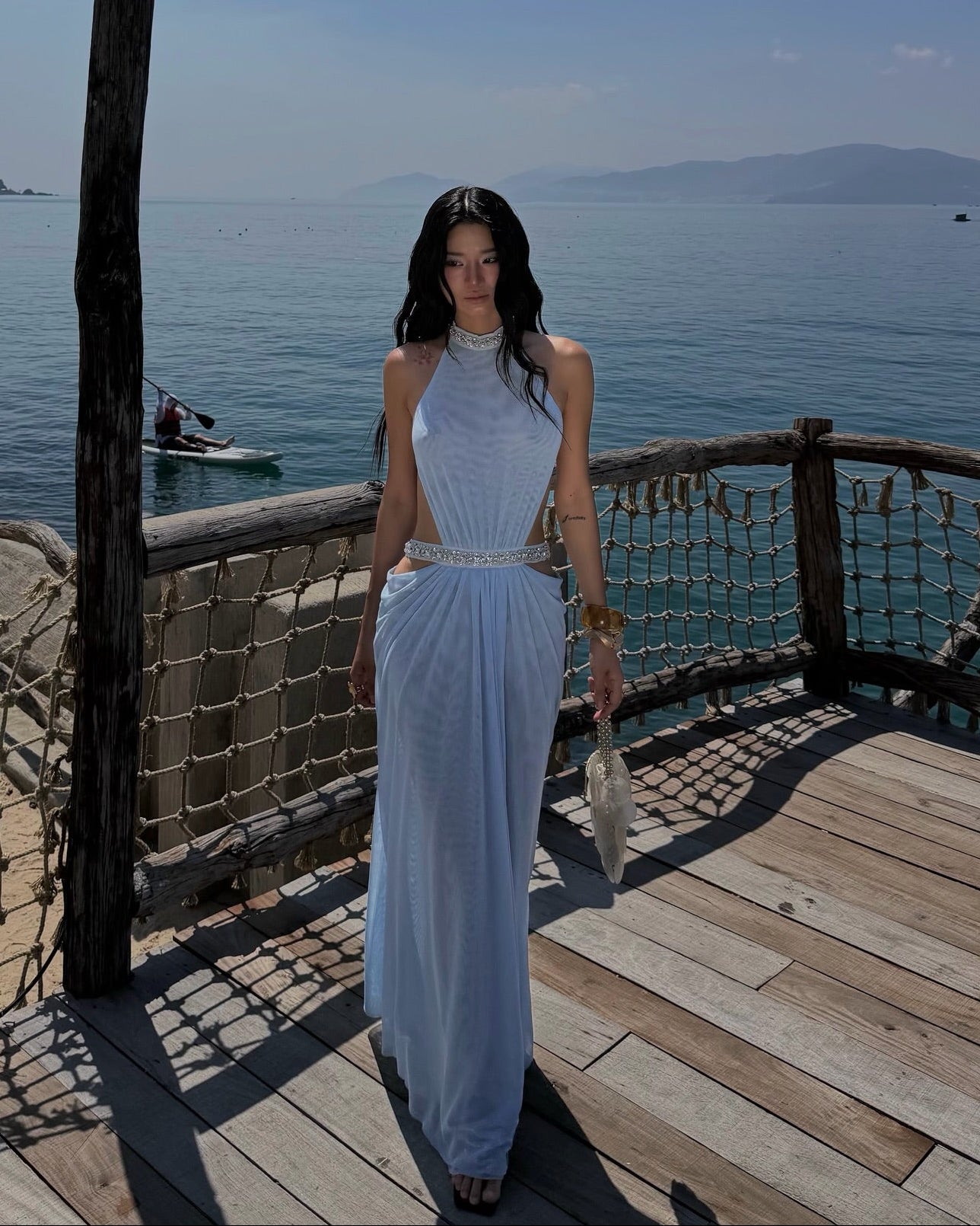 Black Blue Sheer Mesh Embellished Maxi Dress | Formal Gown | Slow Turn Maxi Dress by After Five