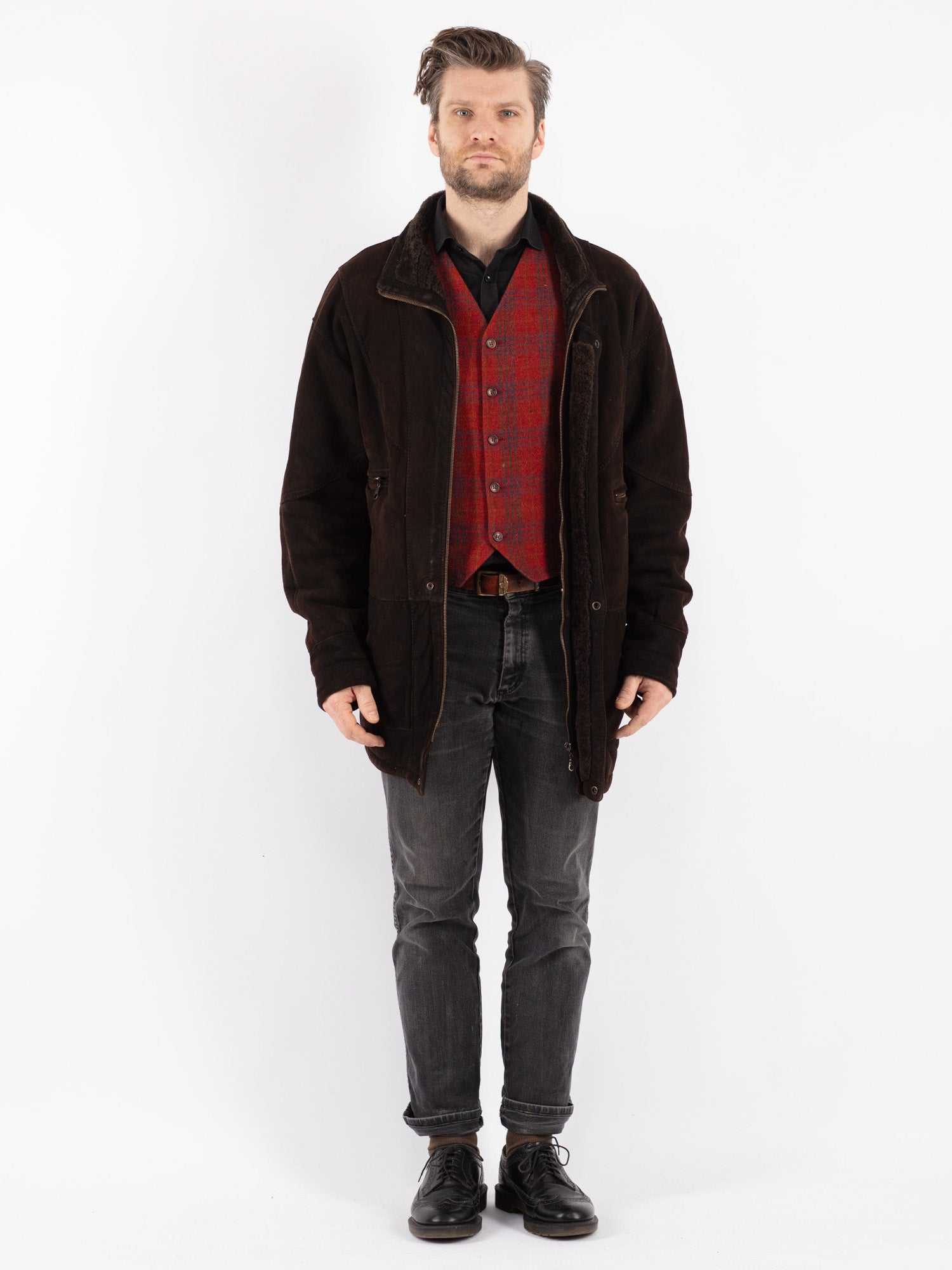 Vintage 90's Men Sheepskin Coat in Brown by Northern Grip