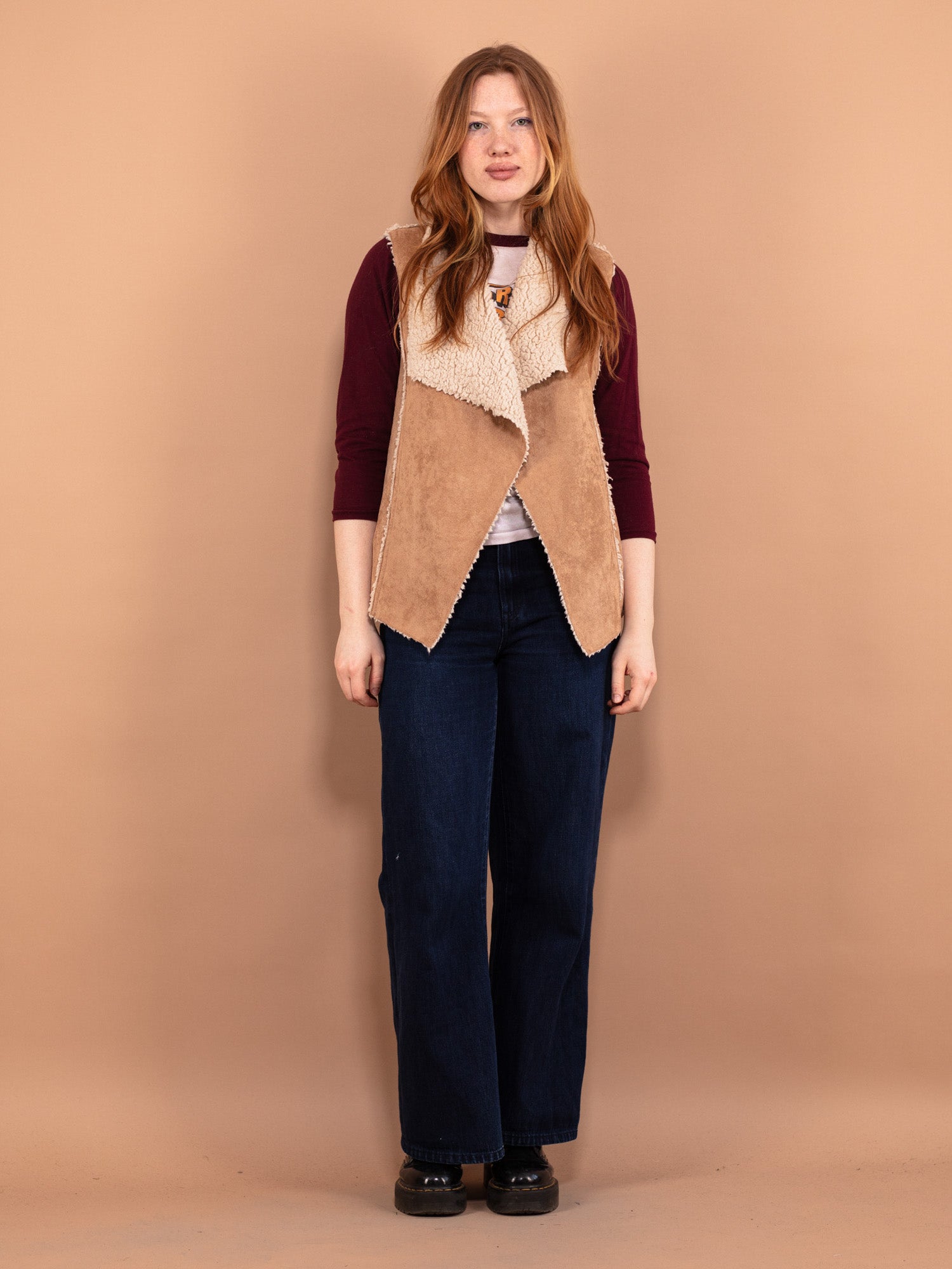 Vintage 00's Women Sherpa Vest in Beige by Northern Grip