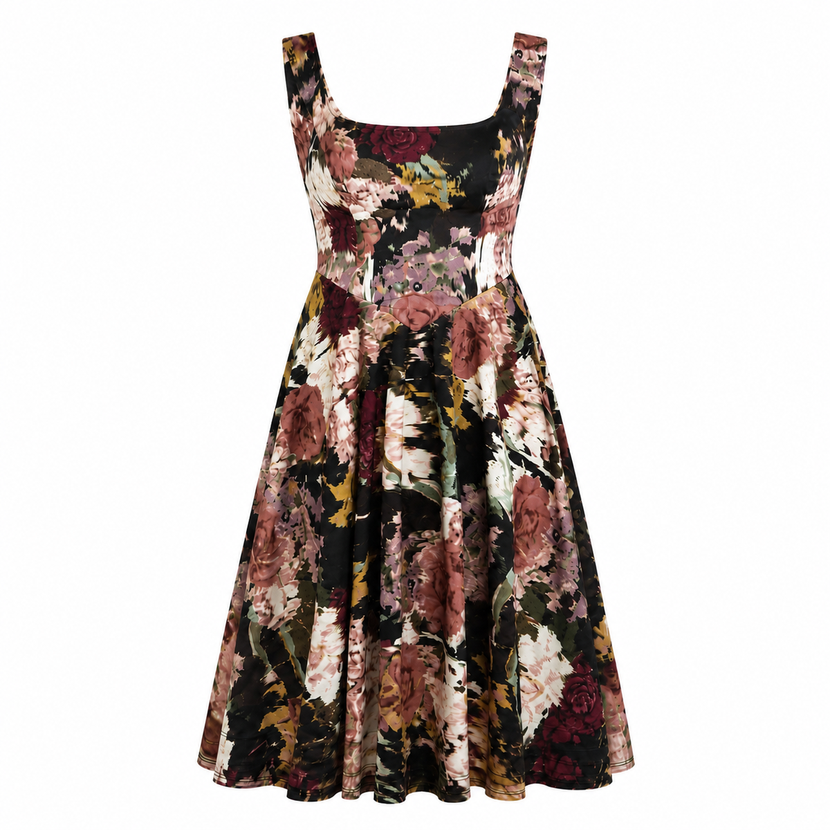 Golha Floral Corset Dress – Skater Dress with V Waist by Sarvin