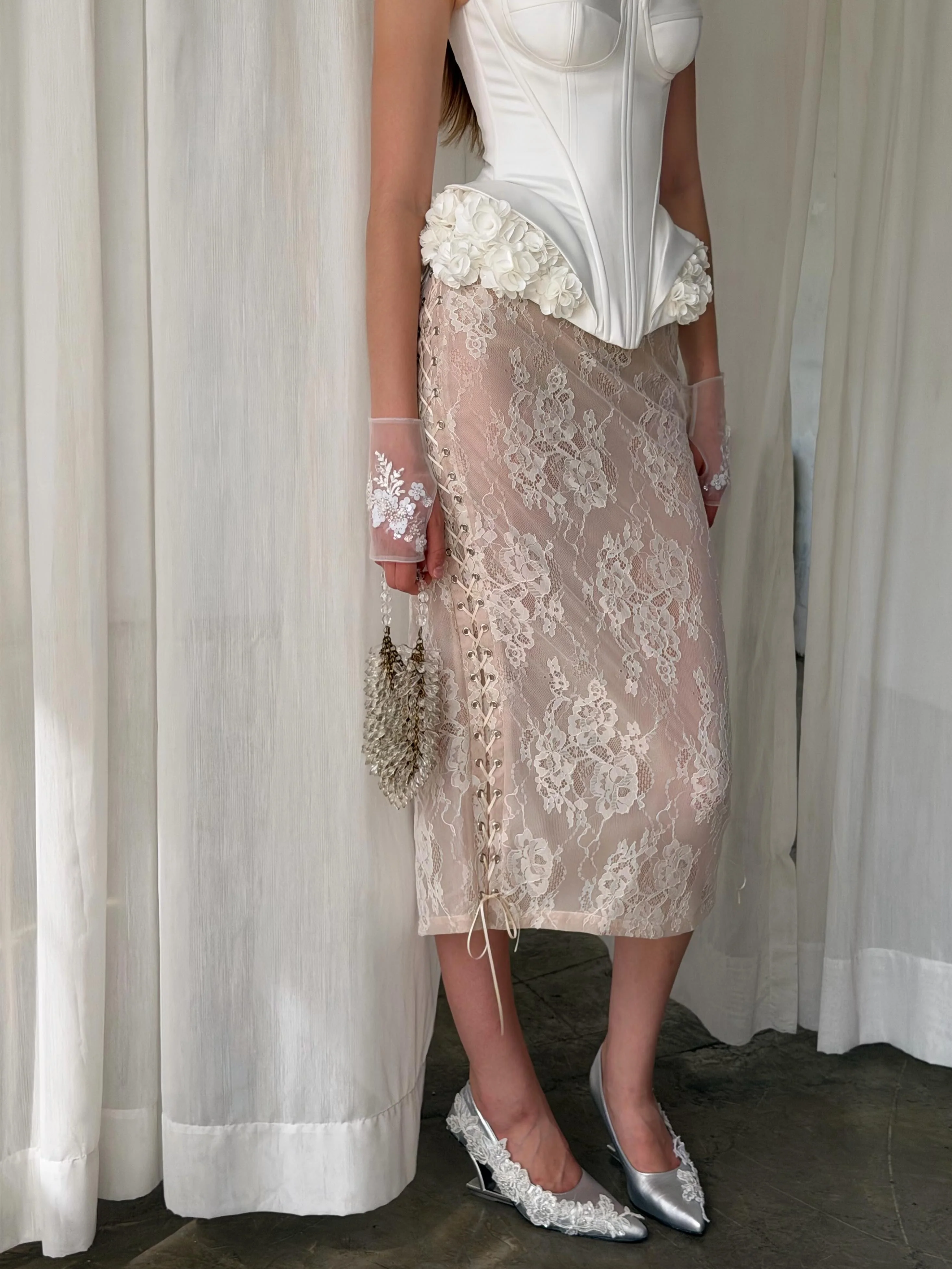 Lace Midi Skirt with Lace-Up Sides | Going Out Skirt | Kaisa Skirt by After Five