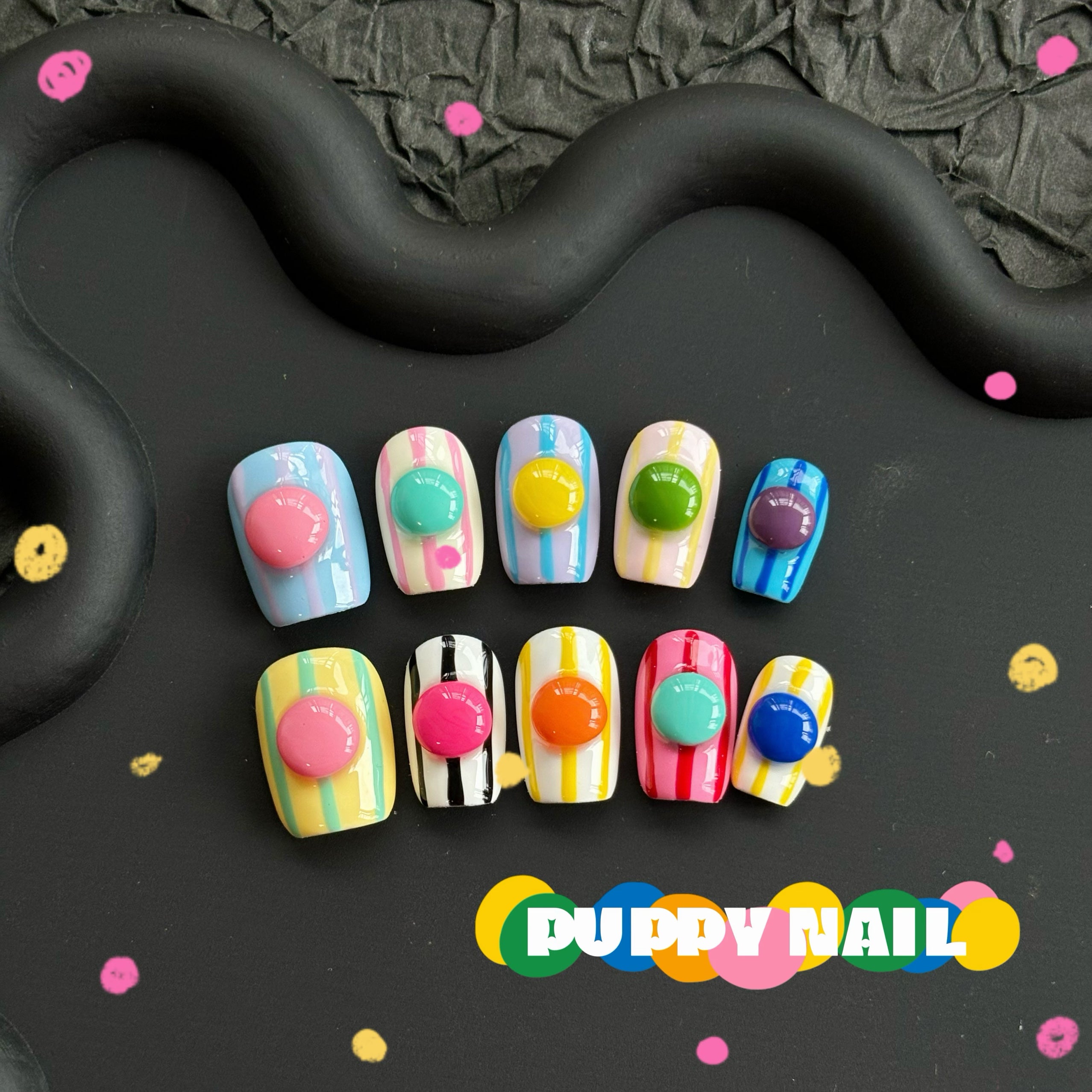 Puppy Rainbow Jelly Bean Wearable Nail Art | Macaron Line 3D Candy Han by Land Decora