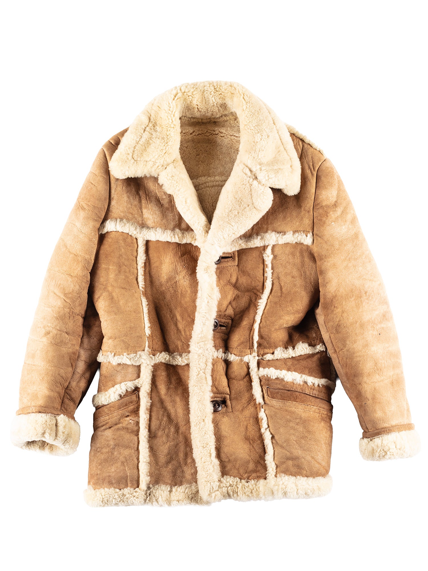 Vintage 80's Men Sheepskin Coat in Beige by Northern Grip