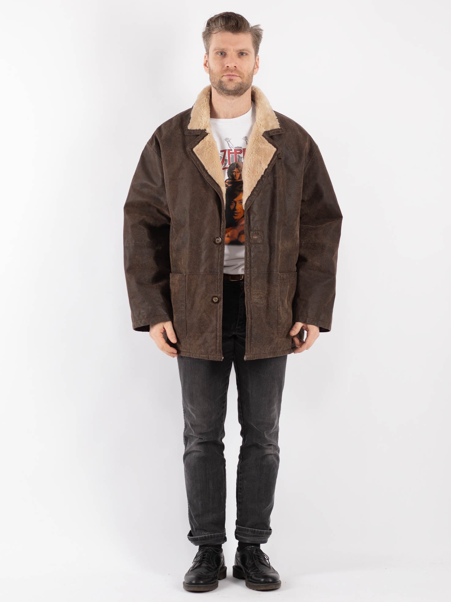 Vintage 90's Men Suede Sherpa Coat in Brown by Northern Grip