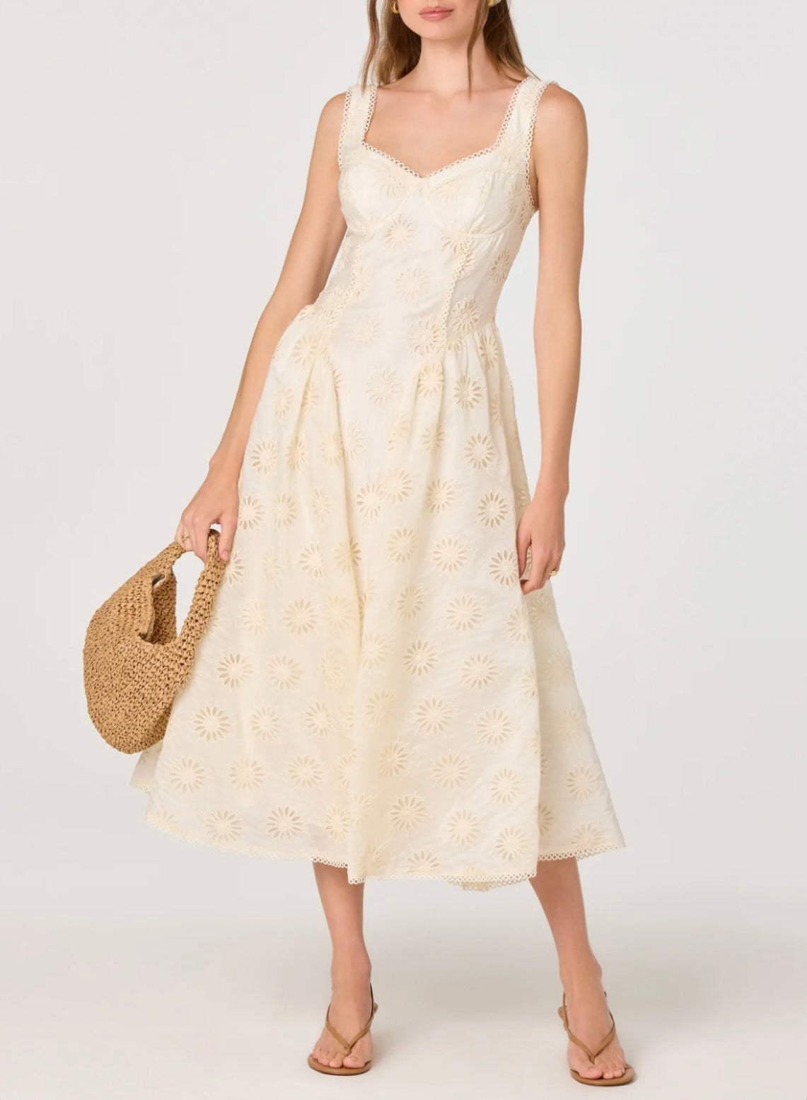 ASTR The Label Caerwyn Eyelet Embroidery Sweetheart Midi Dress by Sierra Deene