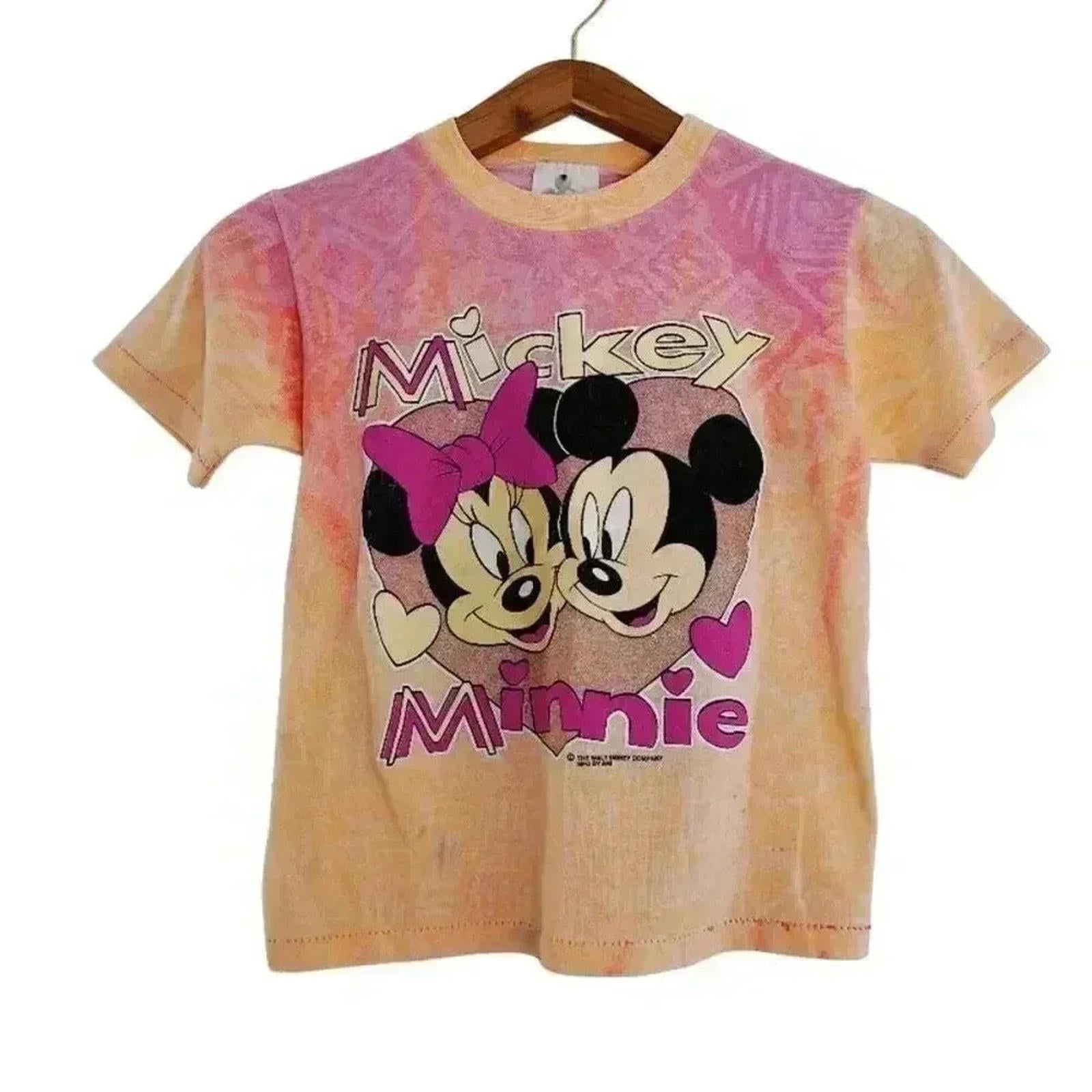 Y2K Vintage Disney Mickey and Minnie Pink Orange Tie Dye Baby Tee Size by Hot Girl Secondhand