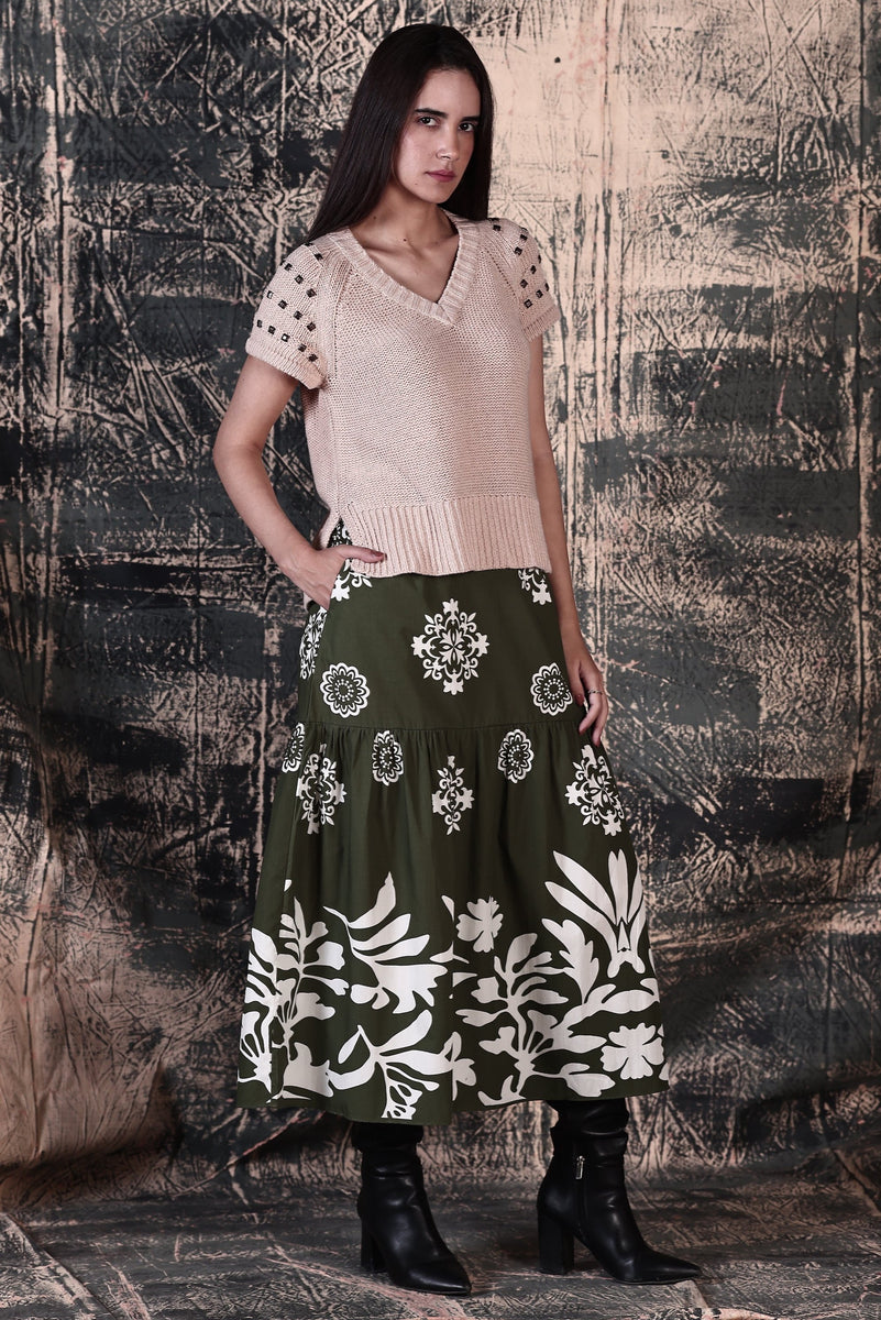 OLIVE FOLIAGE ADA SKIRT by Maude Vivante