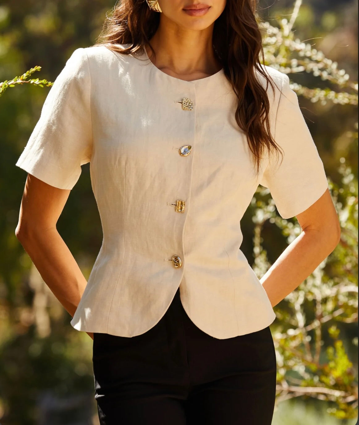 Saige Cutaway Linen Blend Jacket in Natural by Sierra Deene