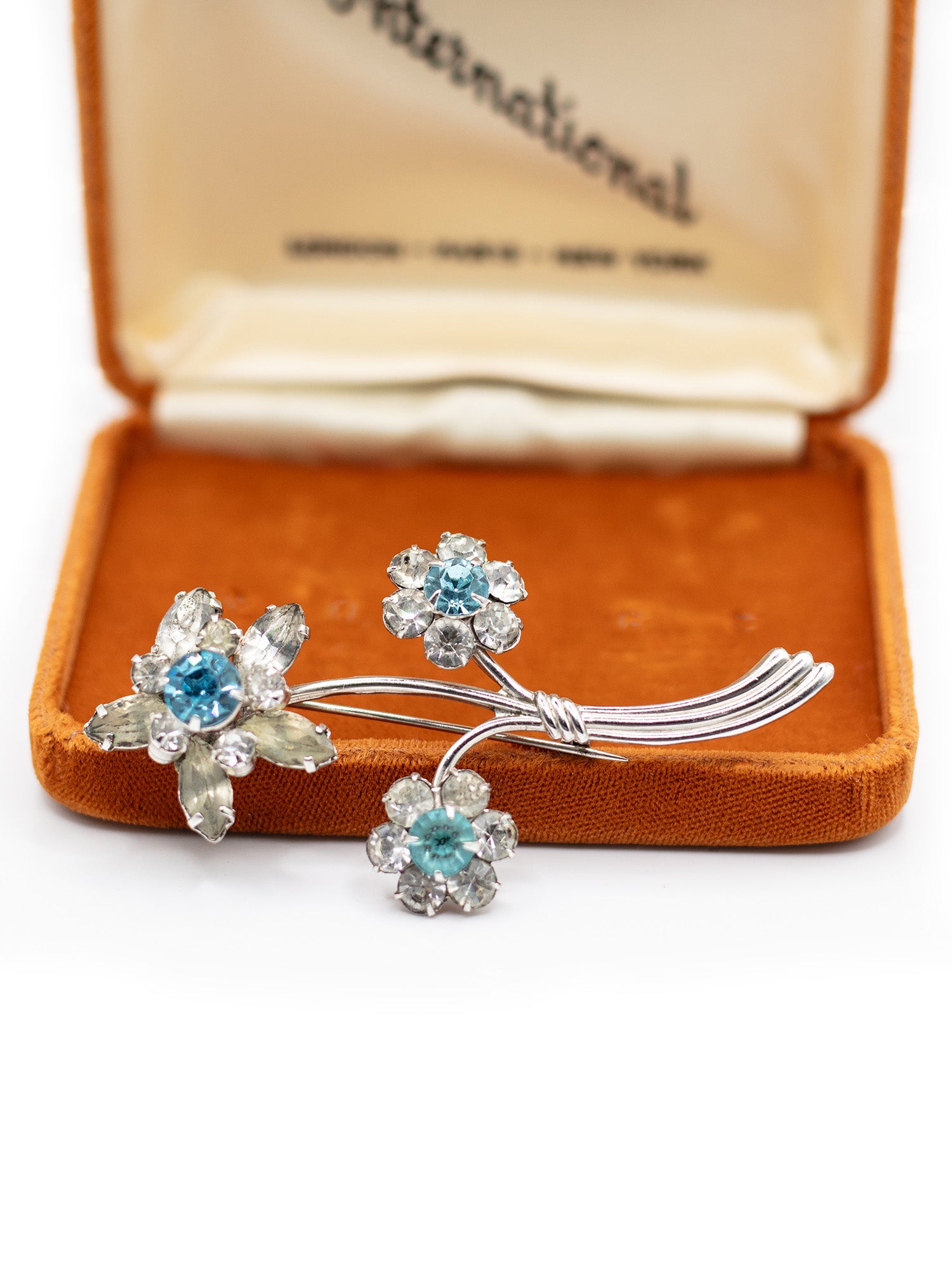 Vintage 50's Blue Rhinestone Floral Spray Brooch by Northern Grip