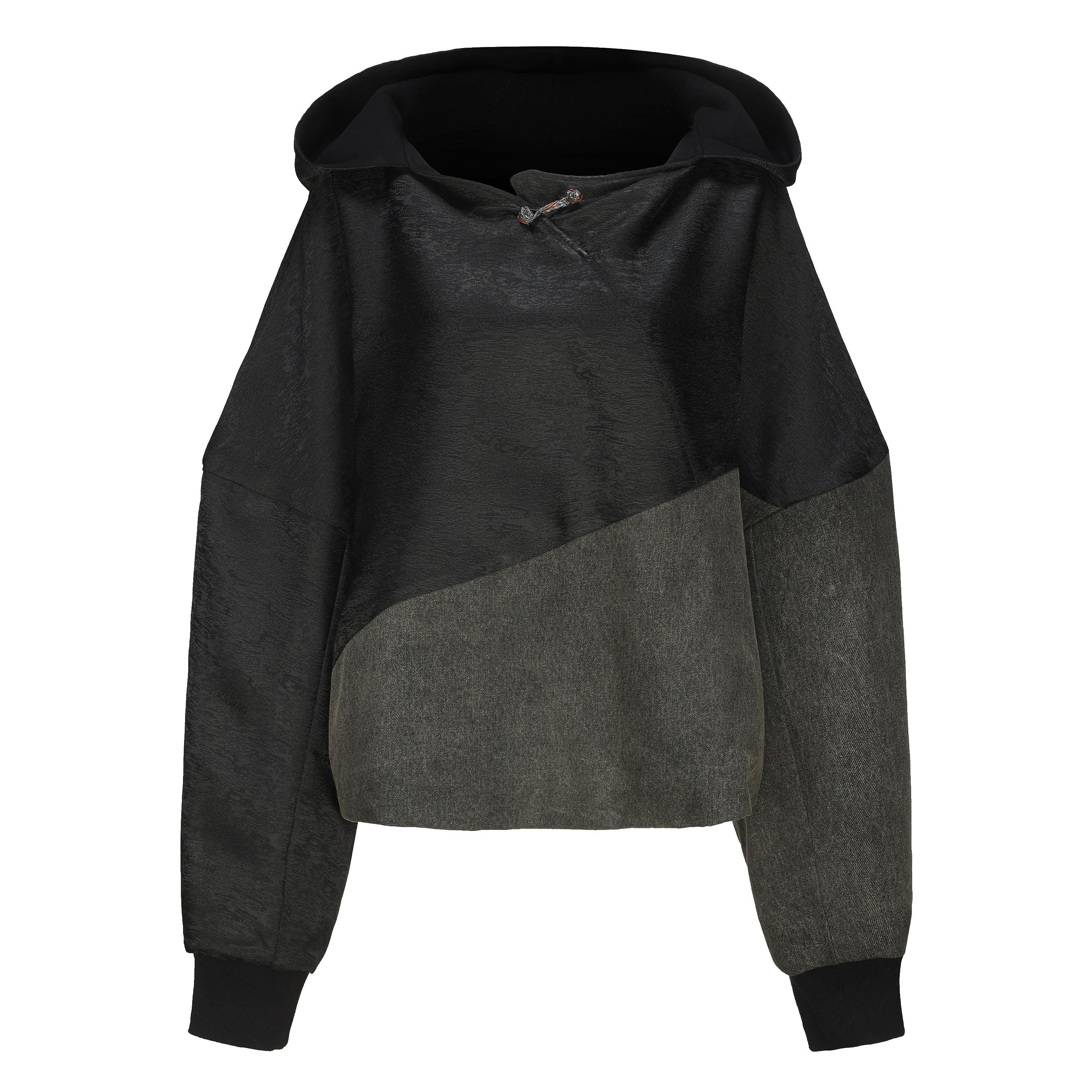 Han Patchwork Double Fleece Layer Hoodie by DAWANG