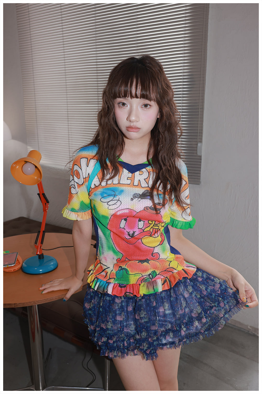 Sporty Kawaii Mesh Heart Print T-Shirt – Y2K Harajuku Colorblock Jersey by Land Decora