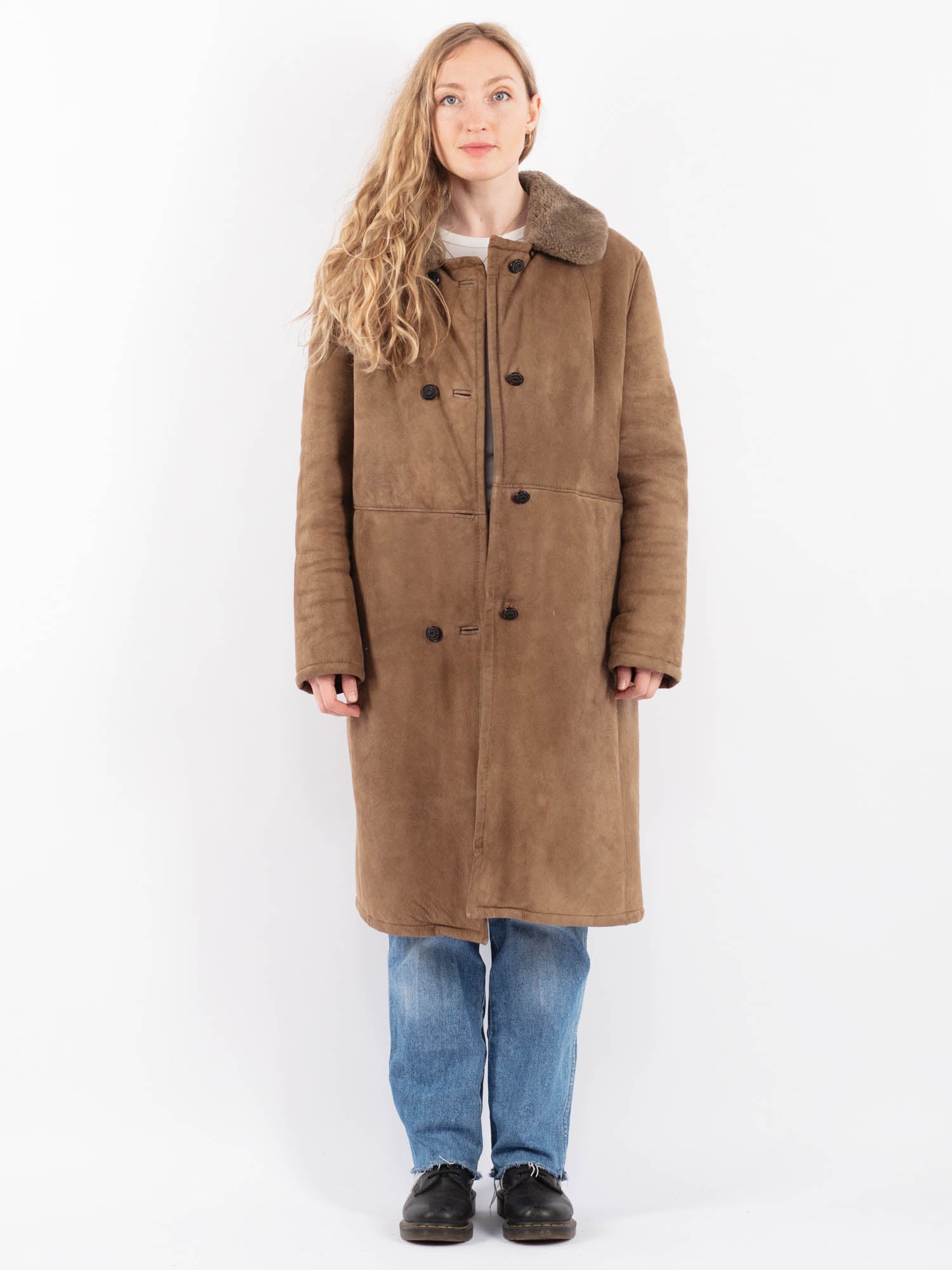 Vintage 70's Women Sheepskin Coat in Beige by Northern Grip