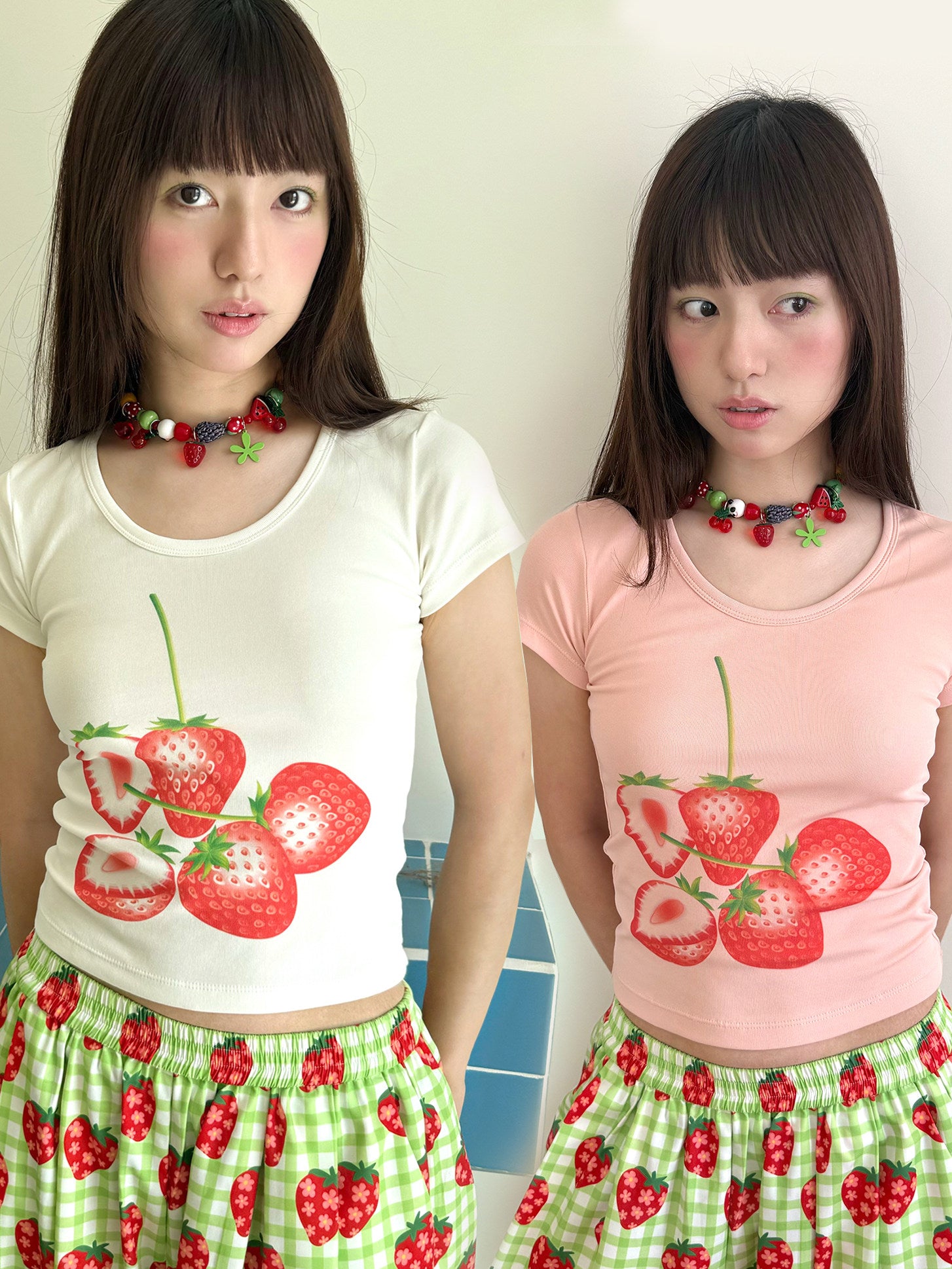 Strawberry Print Kawaii T-Shirt | Japanese Sweet Girl Style Top | Fruits by Land Decora