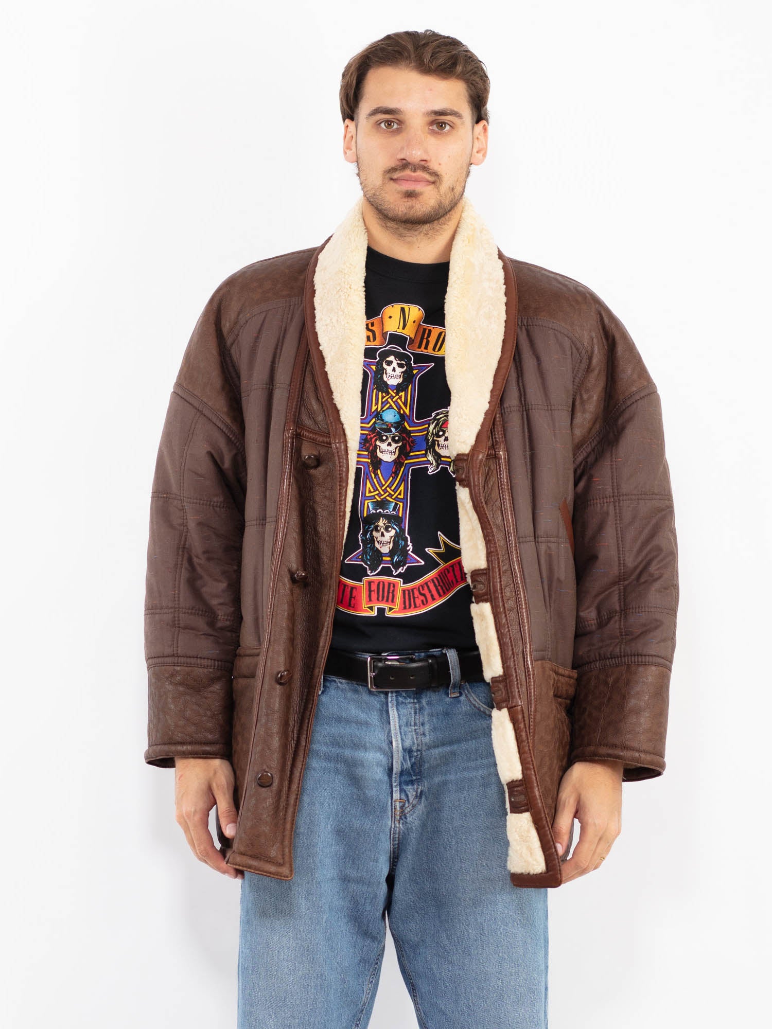 Vintage 80's Men Sheepskin Coat in Brown by Northern Grip