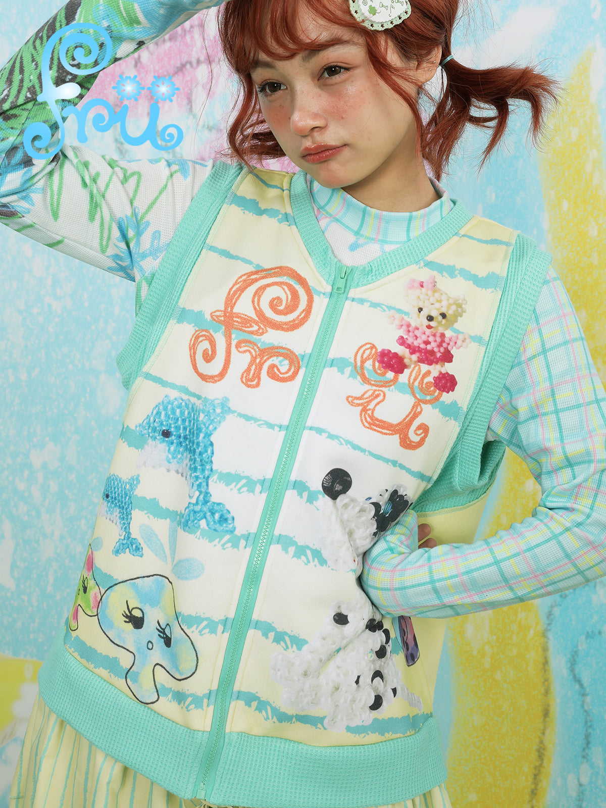 frufru Snow Farm Vest Dress | Harajuku Patchwork Knit Dress | Green Sl by Land Decora
