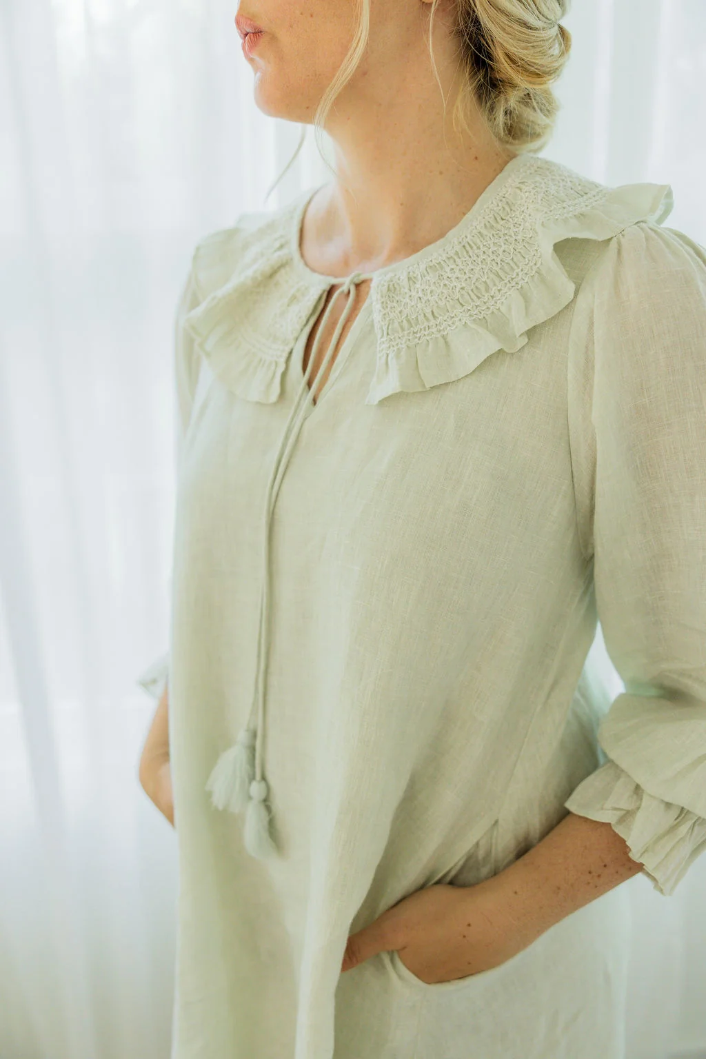 Josie Mini Dress - Eucalyptus 100% Linen by Road to Rodanthe