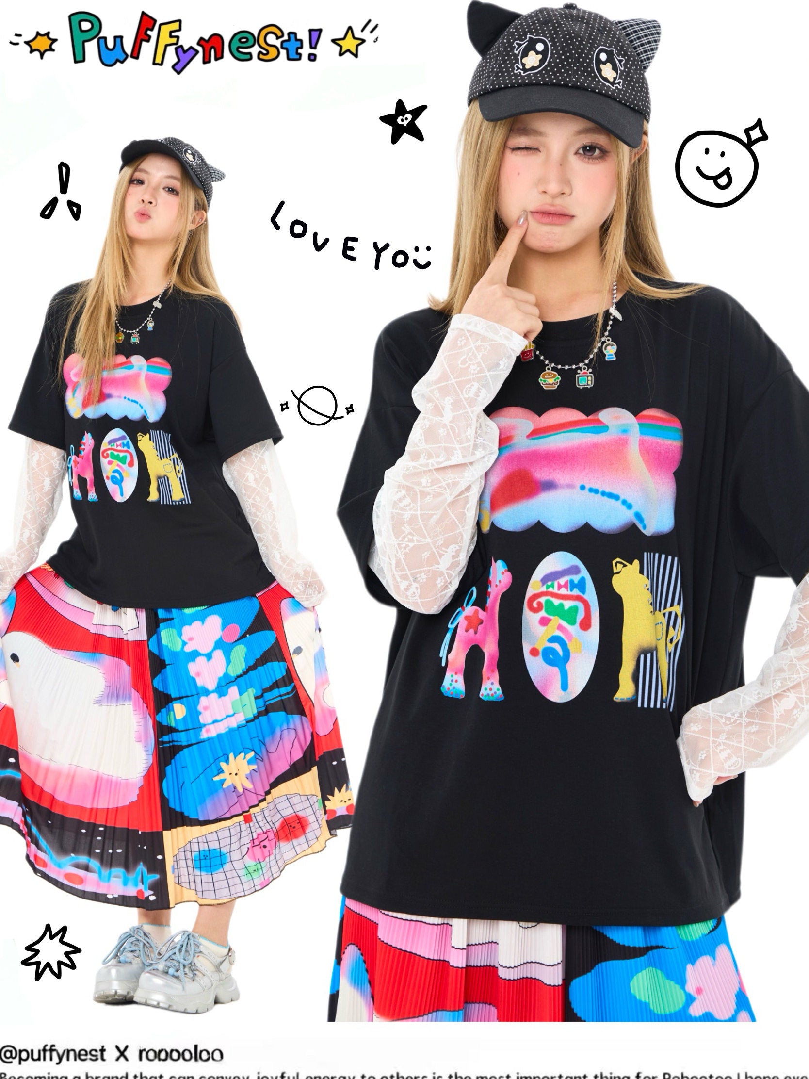 Black Lace Layered Long Sleeve T-Shirt Y2K - Robootoo by Land Decora