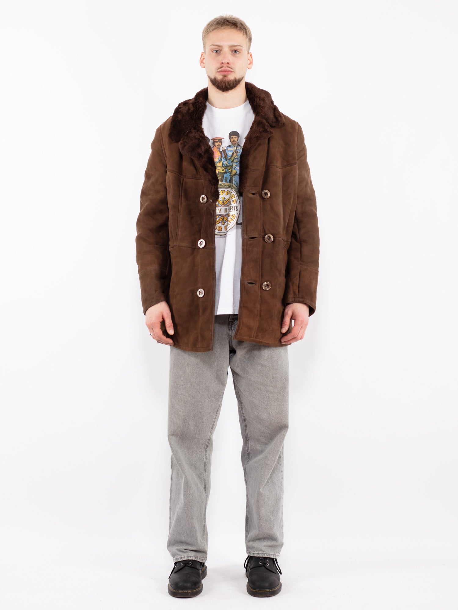 Vintage 70's Men Sheepskin Coat in Brown by Northern Grip