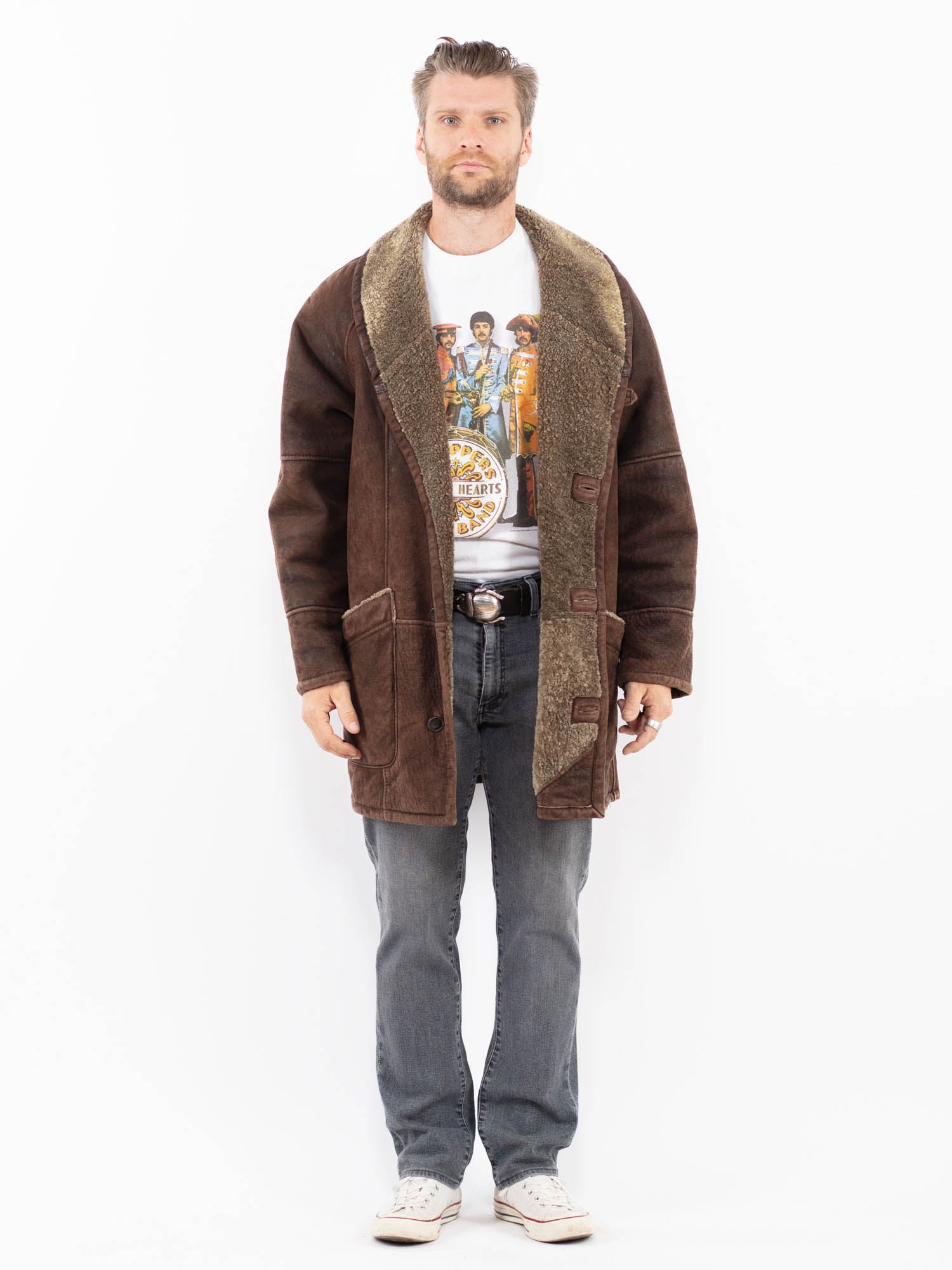 Vintage 90's Men Sheepskin Coat in Brown by Northern Grip