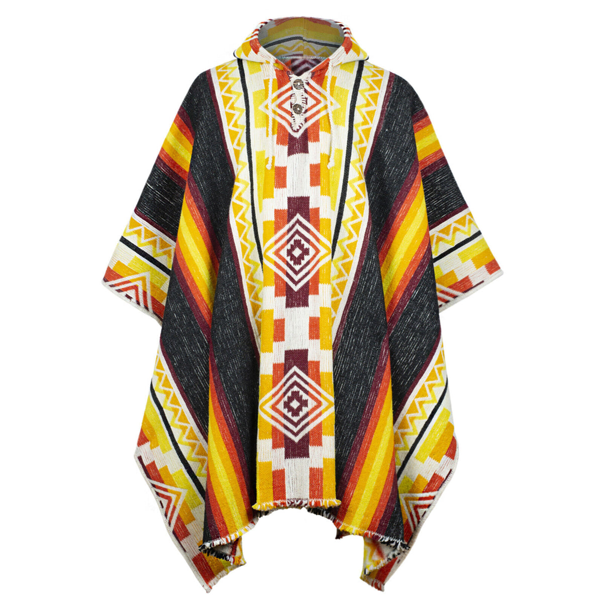 Llama Wool Unisex South American Handwoven Thick Hooded Andean Poncho by ECUALAMA