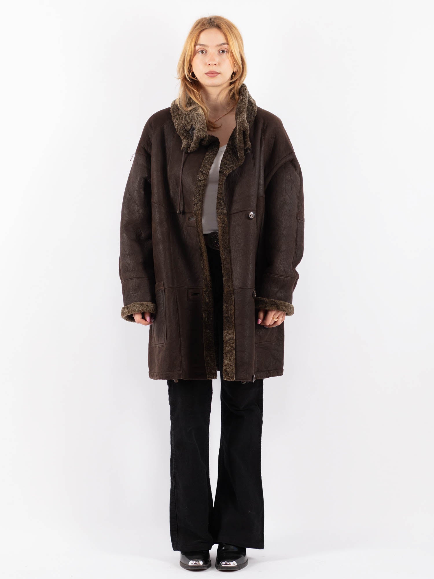 Vintage 90's Women Sheepskin Coat in Brown by Northern Grip