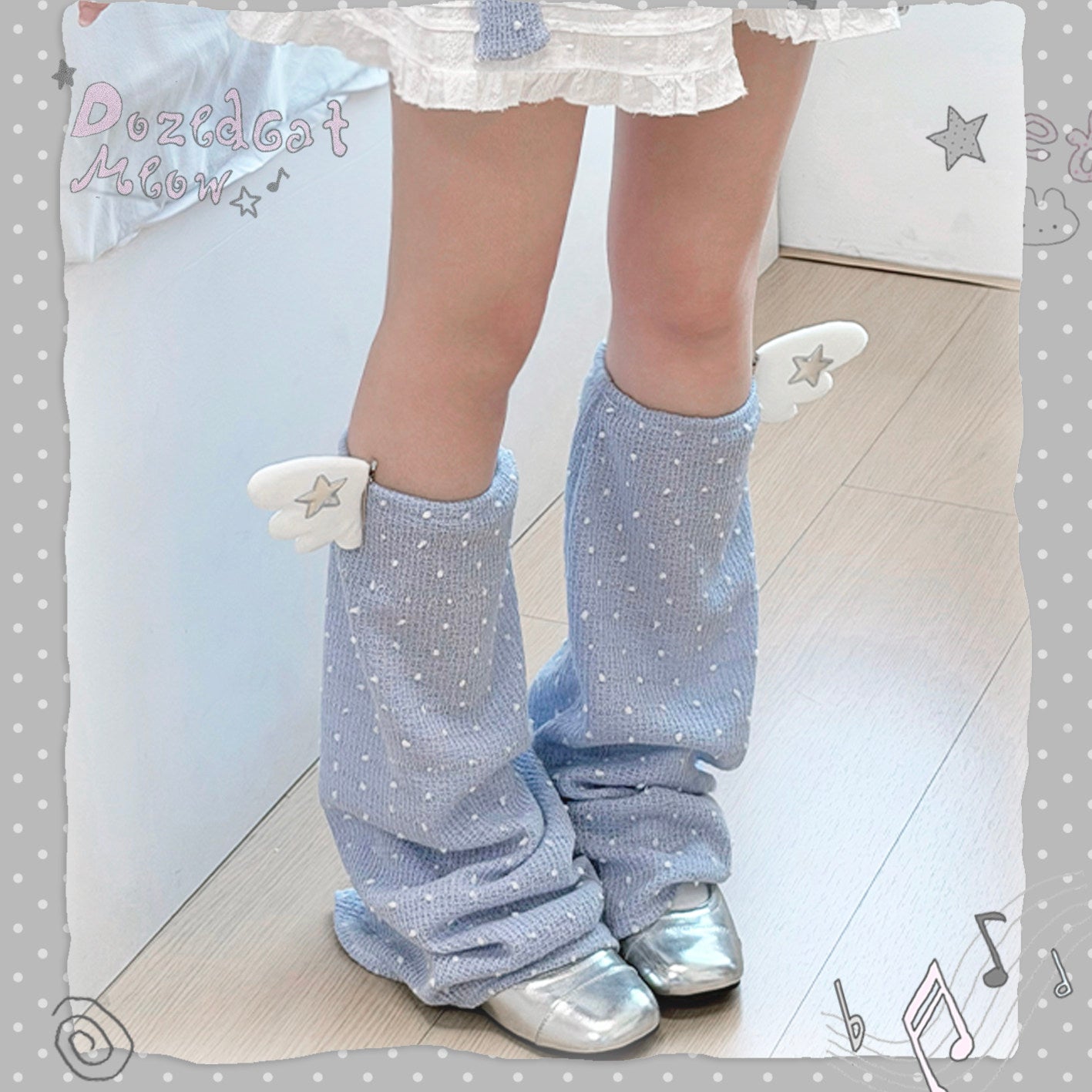 Y2K Wing Leg Warmers | Kawaii Polka Dot Knit Leg Sleeves | Sleepwalking Cat by Land Decora