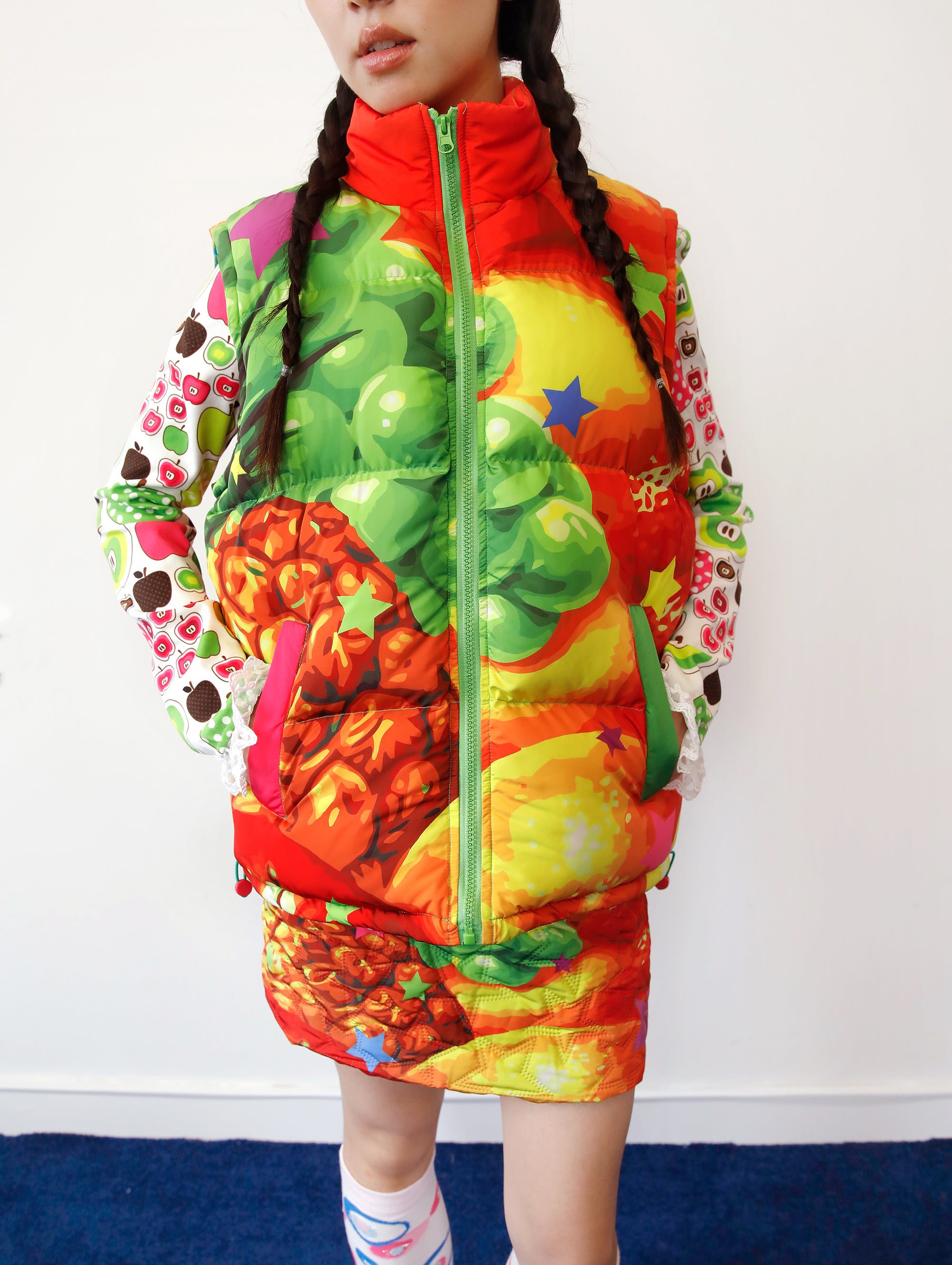 Kawaii Fruit Star Reversible Puffer Vest - FRUITS by Land Decora