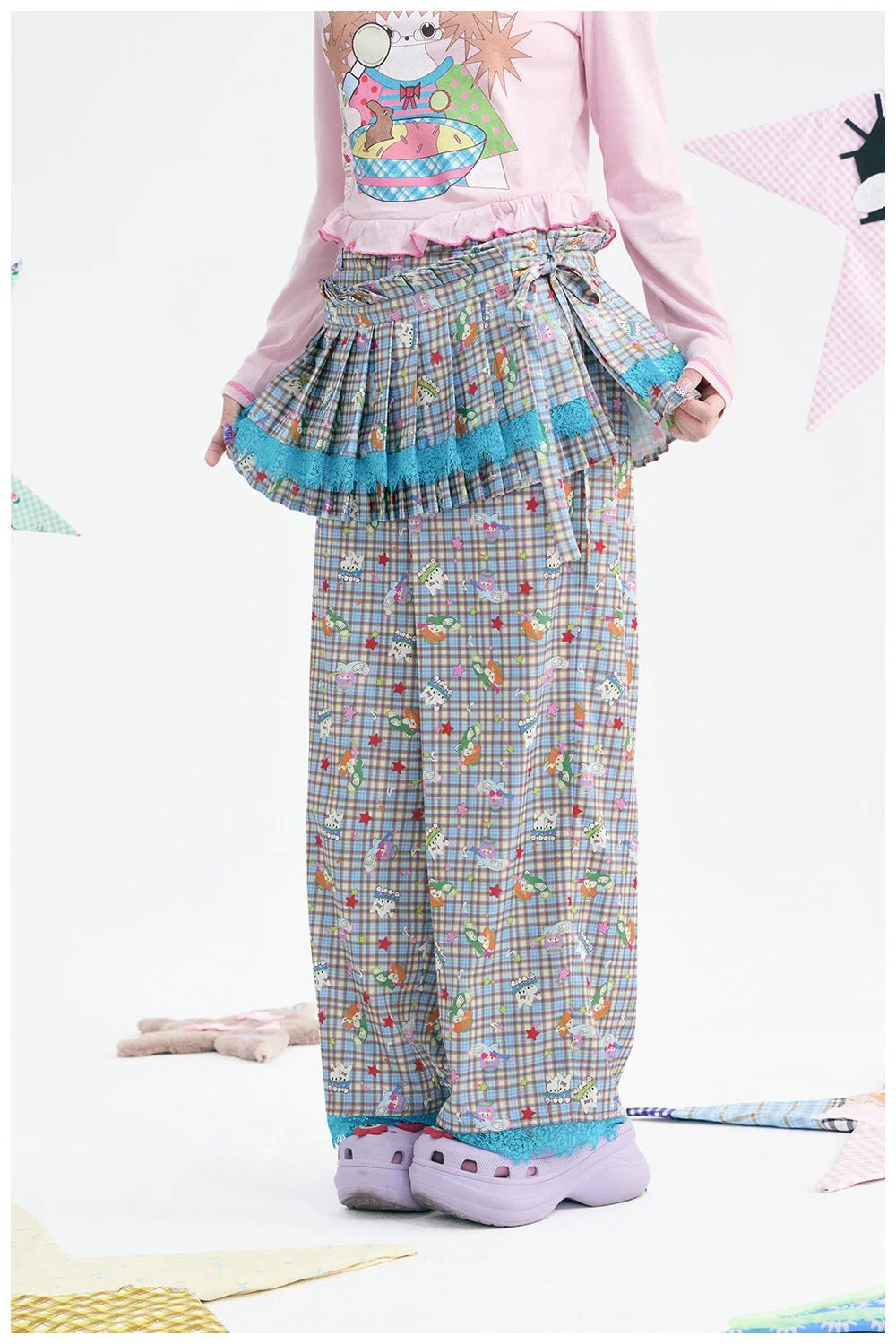 Kawaii Plaid Angel Layered Pants - tntntutu by Land Decora