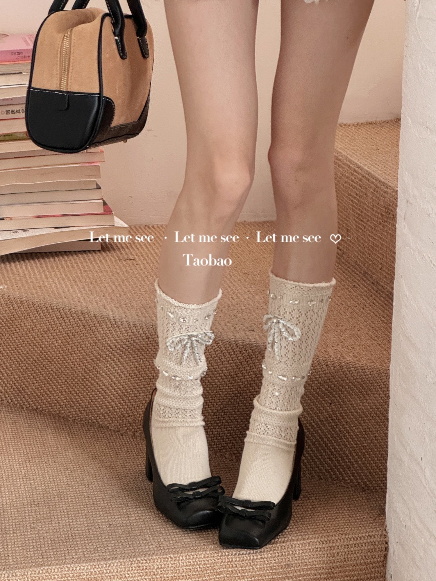 Lolita Ballet Rhinestone Crew Socks - LET ME SEE by Land Decora
