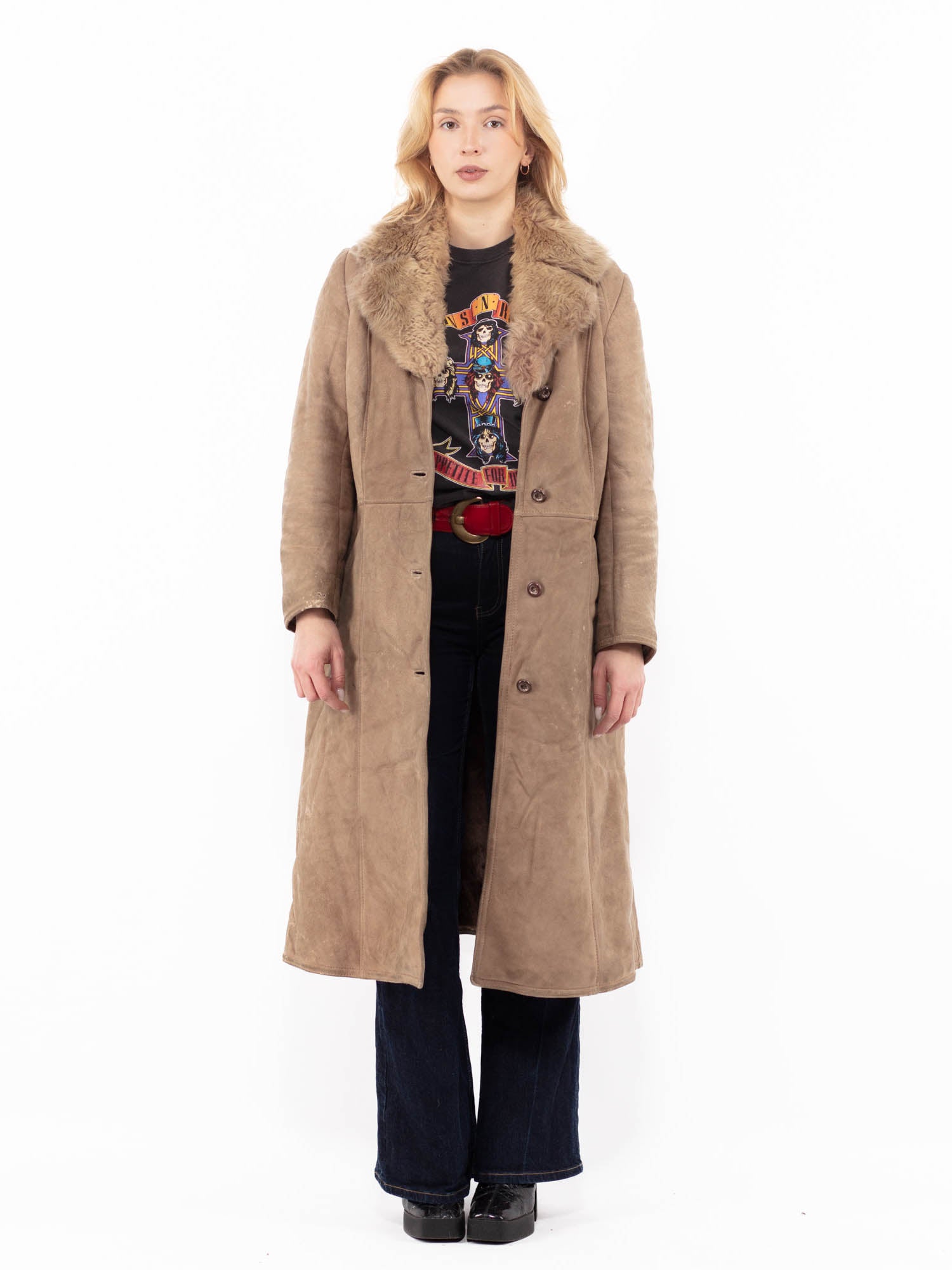 Vintage 70's Women Sheepskin Coat in Beige by Northern Grip