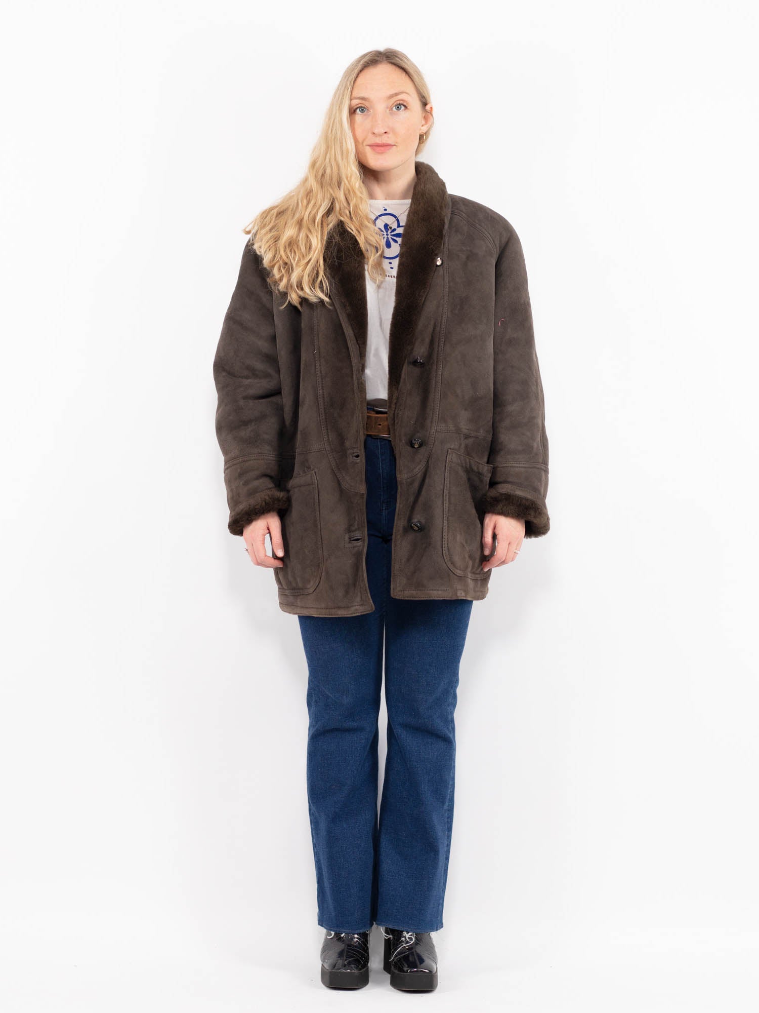 Vintage 80's Women Sheepskin Coat Shearling in Brown by Northern Grip