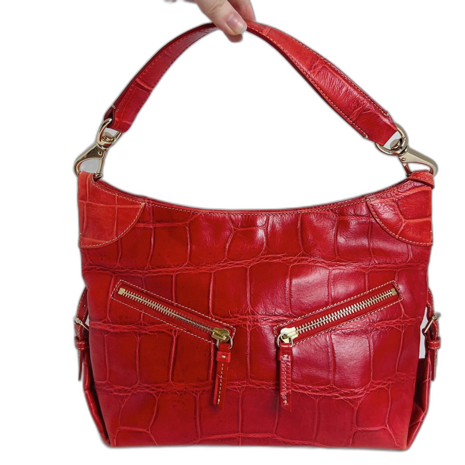 Dooney & Bourke Cinzia Red Crocodile Embossed Leather Shoulder Bag Mot by Hot Girl Secondhand