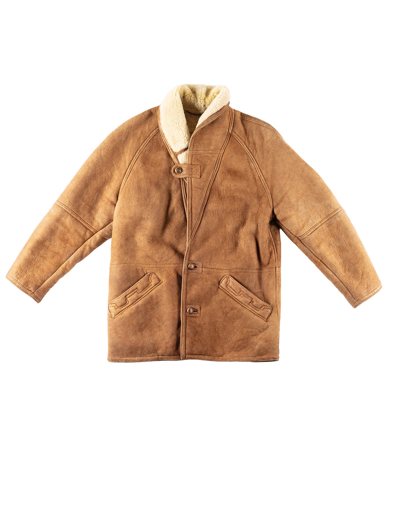 Vintage 80's Men Sheepskin Coat in Brown by Northern Grip