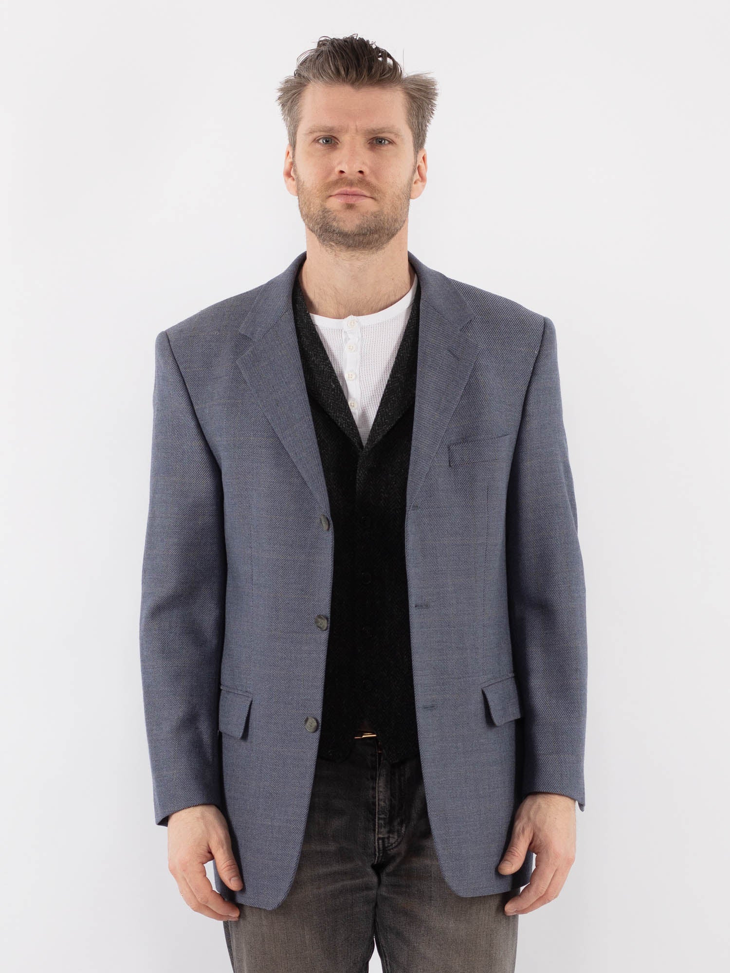 Vintage 90's Men Wool Blazer Vest in Blue by Northern Grip