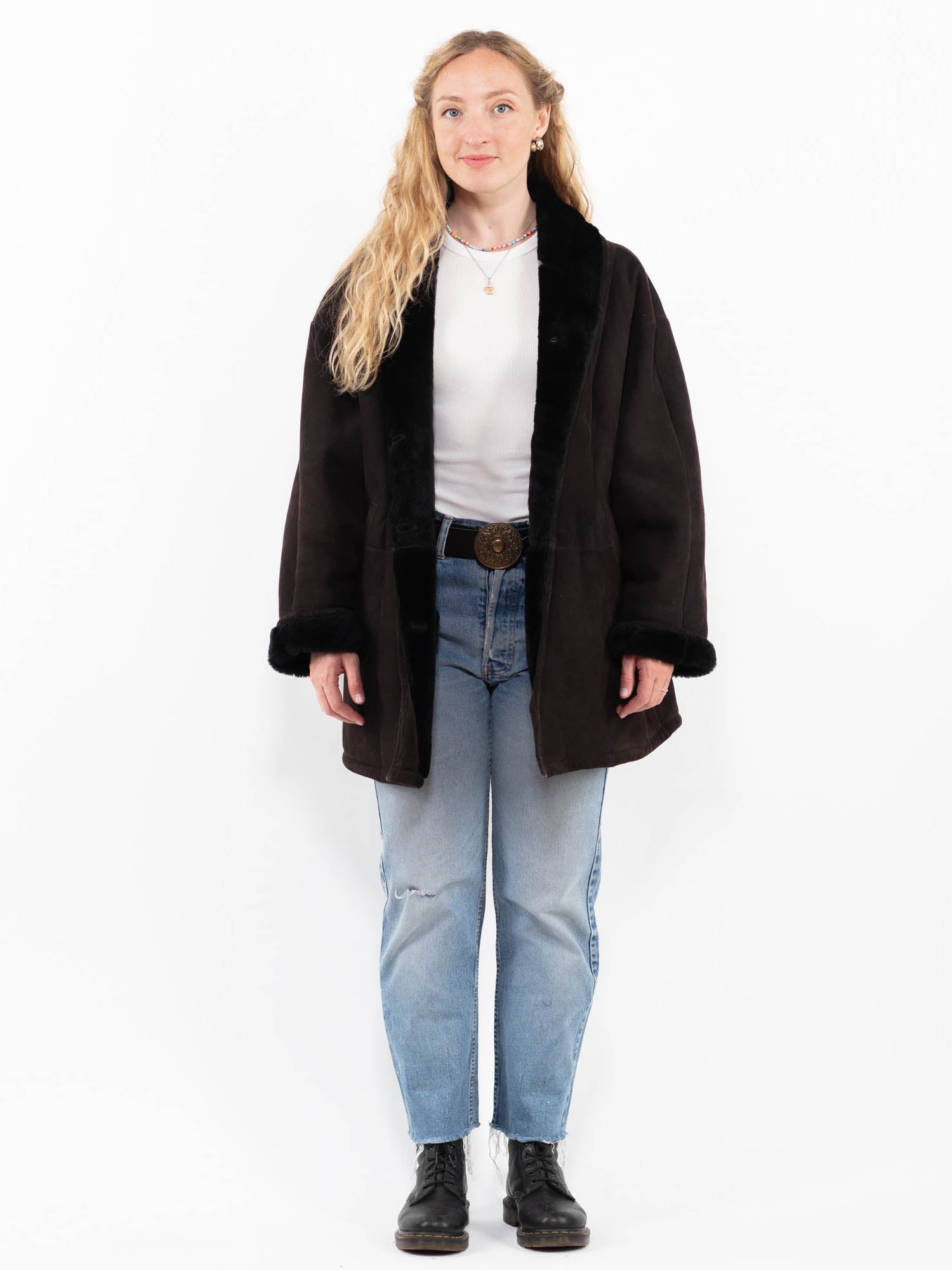 Vintage 90's Women Sheepskin Coat in Brown by Northern Grip