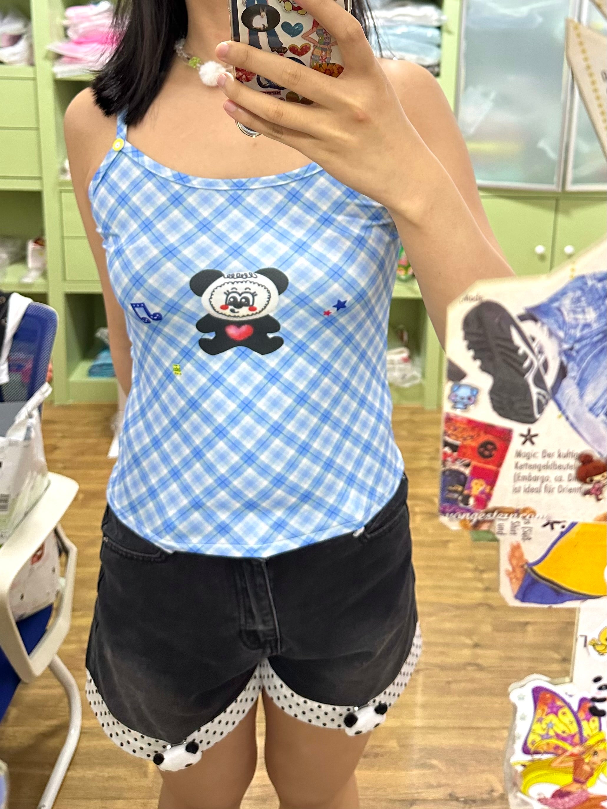 Y2K Plaid Panda Tank Top - Bodytalk by Land Decora