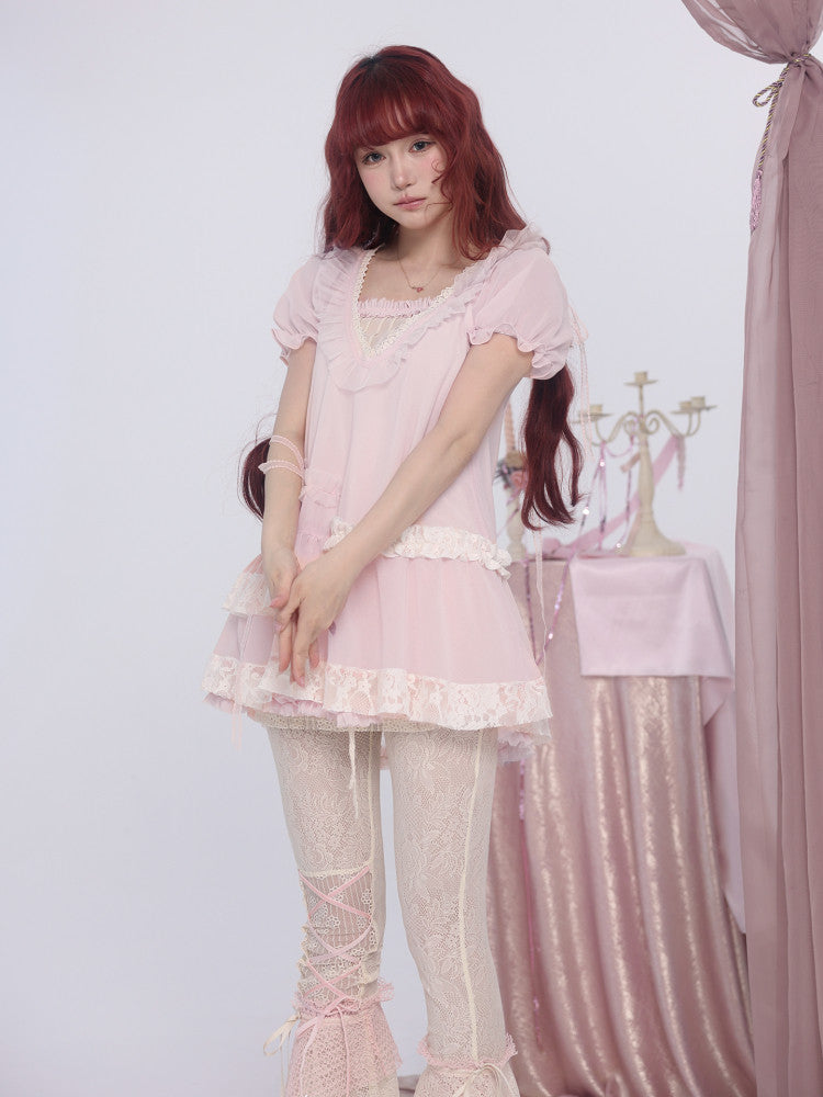Fairycore Ruched Chiffon Top - Rose Island by Land Decora