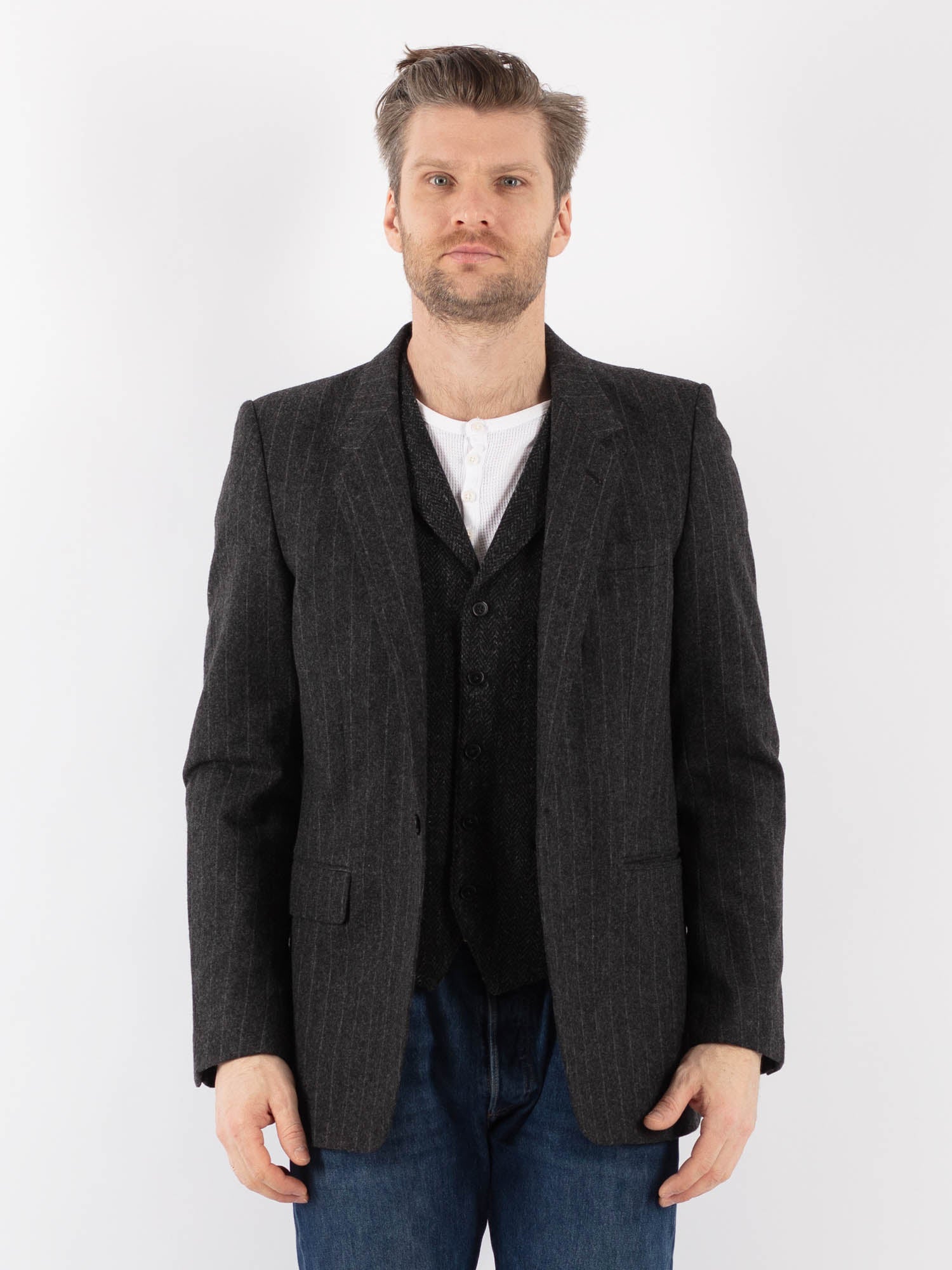 Vintage 90's Men Wool Blazer Jacket in Gray by Northern Grip