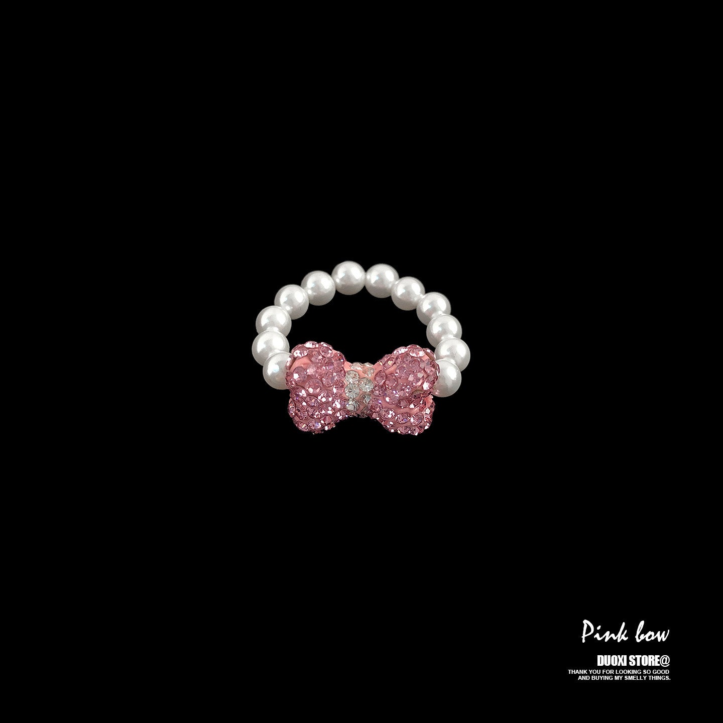 Kawaii Pearl Bow Cat Ring - DuoXi by Land Decora