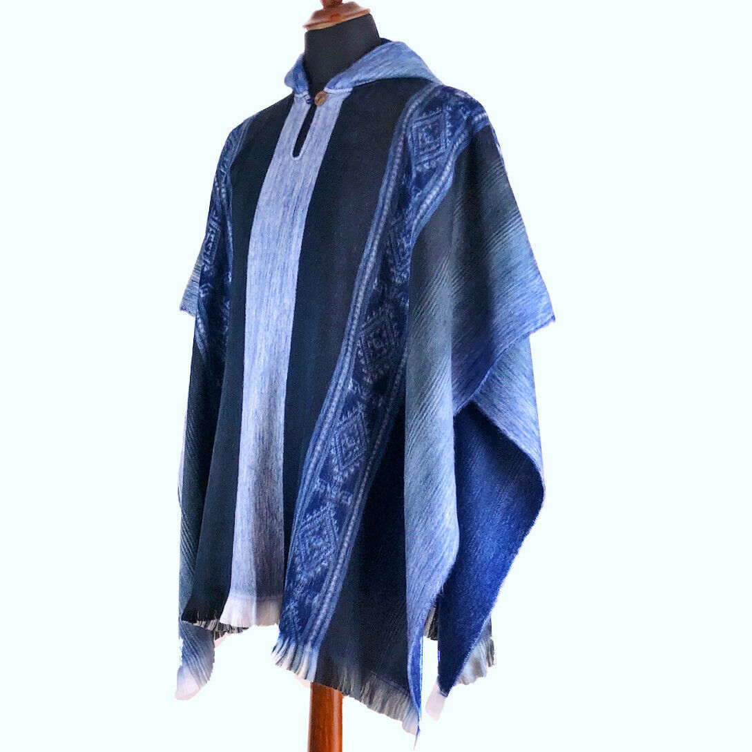 Lightweight Baby Alpaca Hooded Poncho Pullover - Chiriacu - Deep Blue - unisex by ECUALAMA