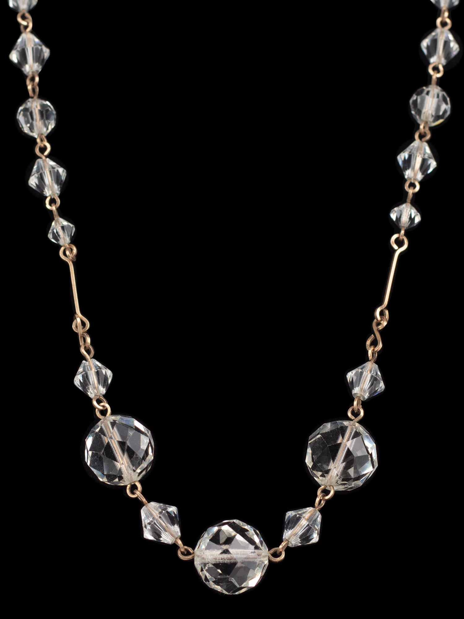 Vintage 40s Clear Crystal Bead Necklace with Faceted Glass and Brass Links by Northern Grip