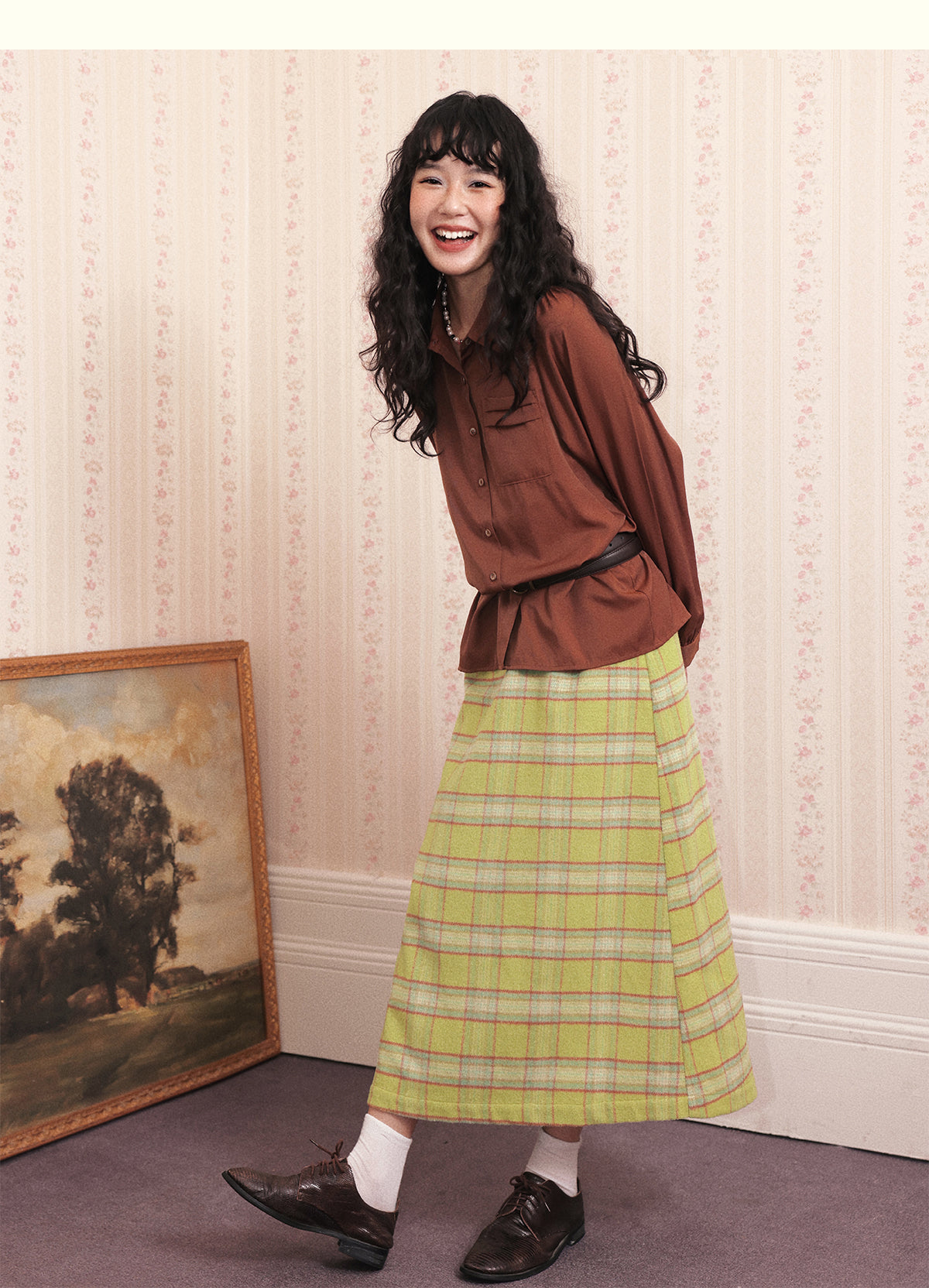 Vintage Plaid Wool Long Skirt Retro Girly - Chemical Girl by Land Decora