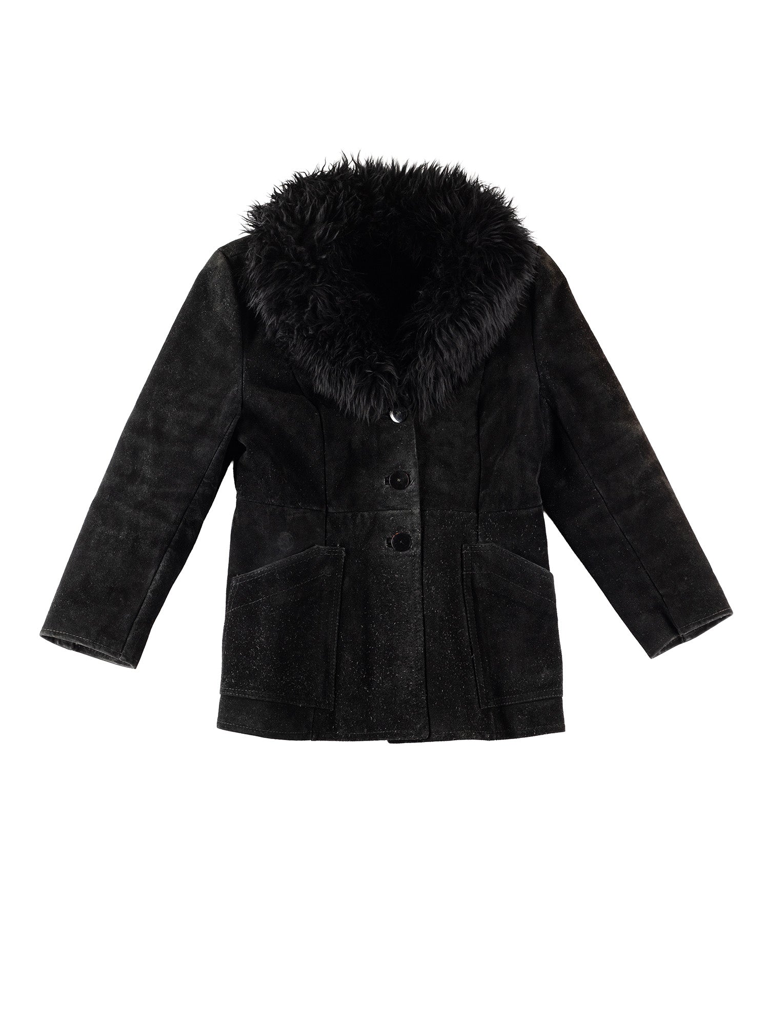 Vintage 70's Women Faux Sheepskin Jacket in Black by Northern Grip