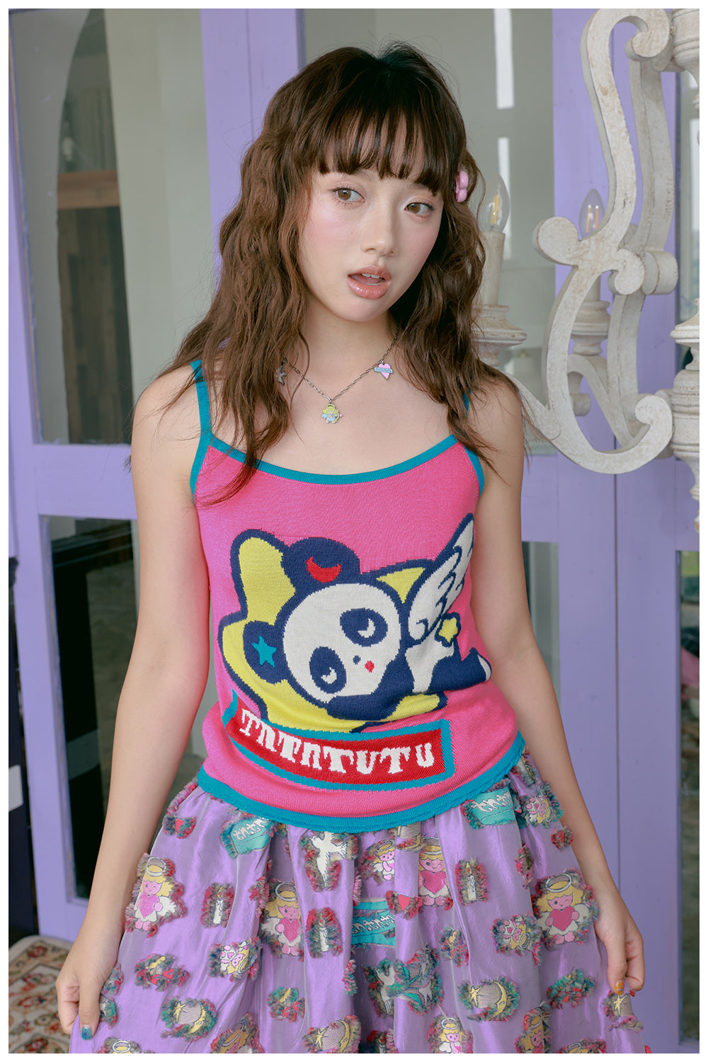 tntntutu Kawaii Contrast Tank | Harajuku Panda Angel Knit Cami Top by Land Decora