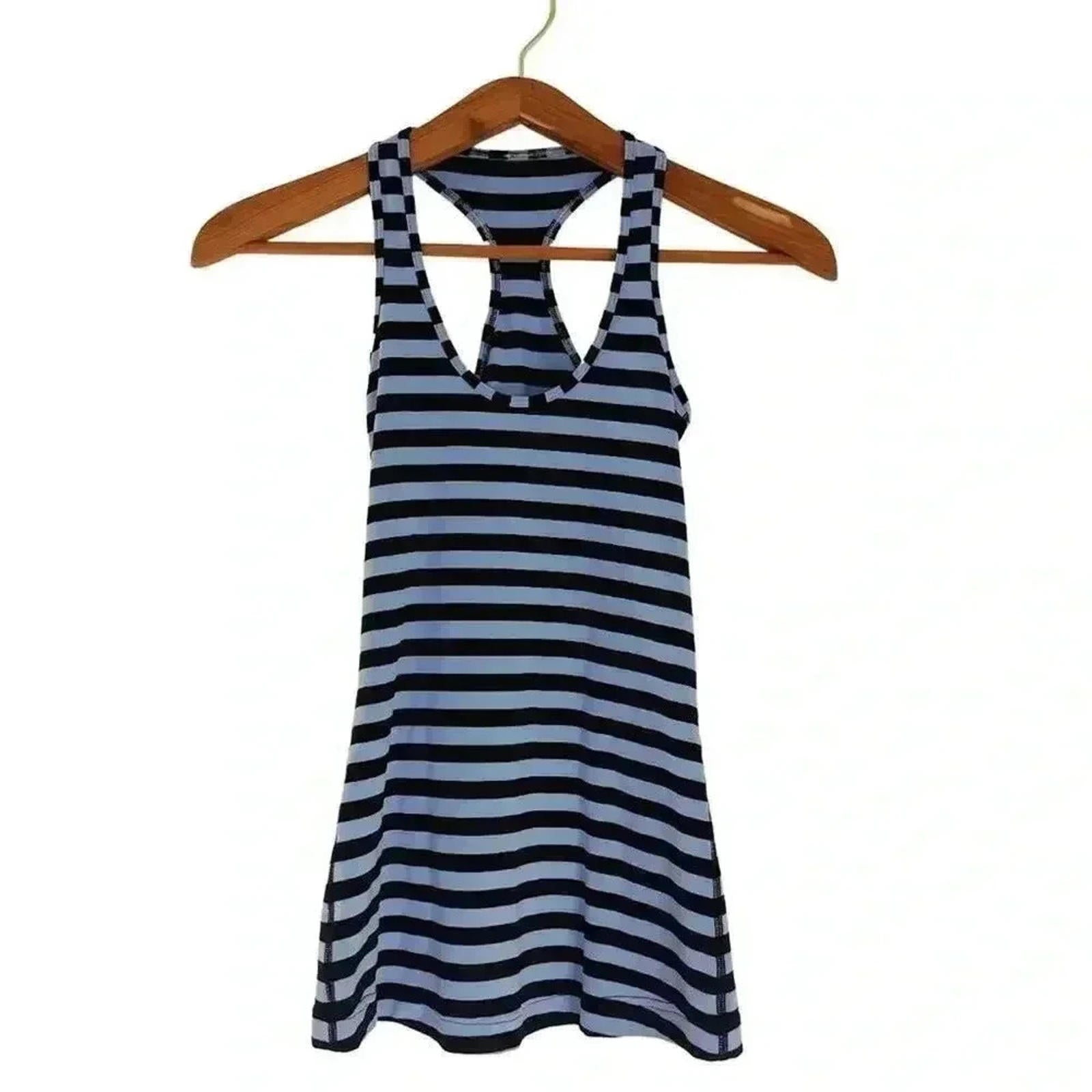 Lululemon Blue Striped Racerback Tank Workout Athleisure Yoga Workout by Hot Girl Secondhand