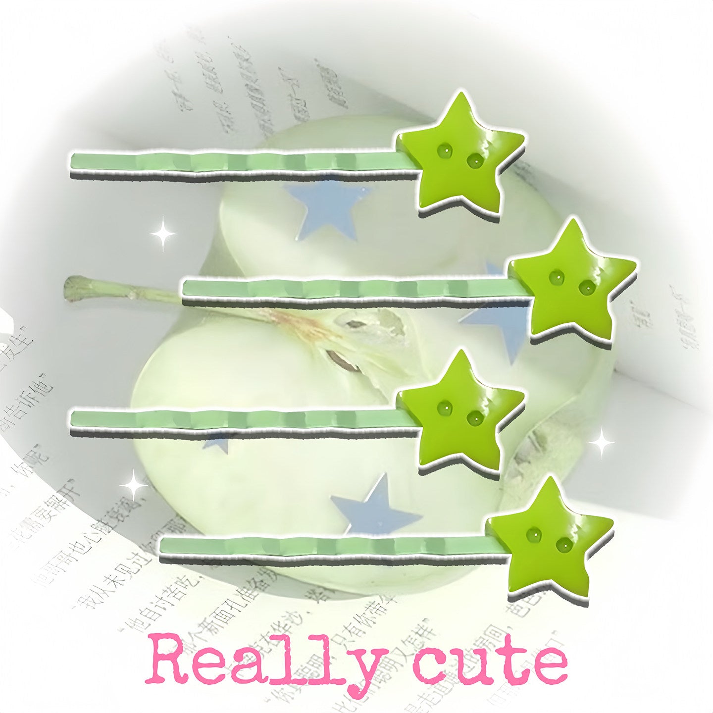 Green Apple Star Hair Clip Set Y2K Kawaii by Land Decora