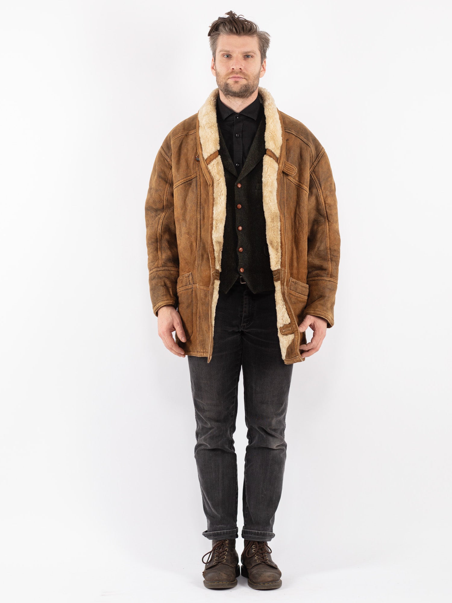 Vintage 90's Men Sheepskin Coat in Brown by Northern Grip