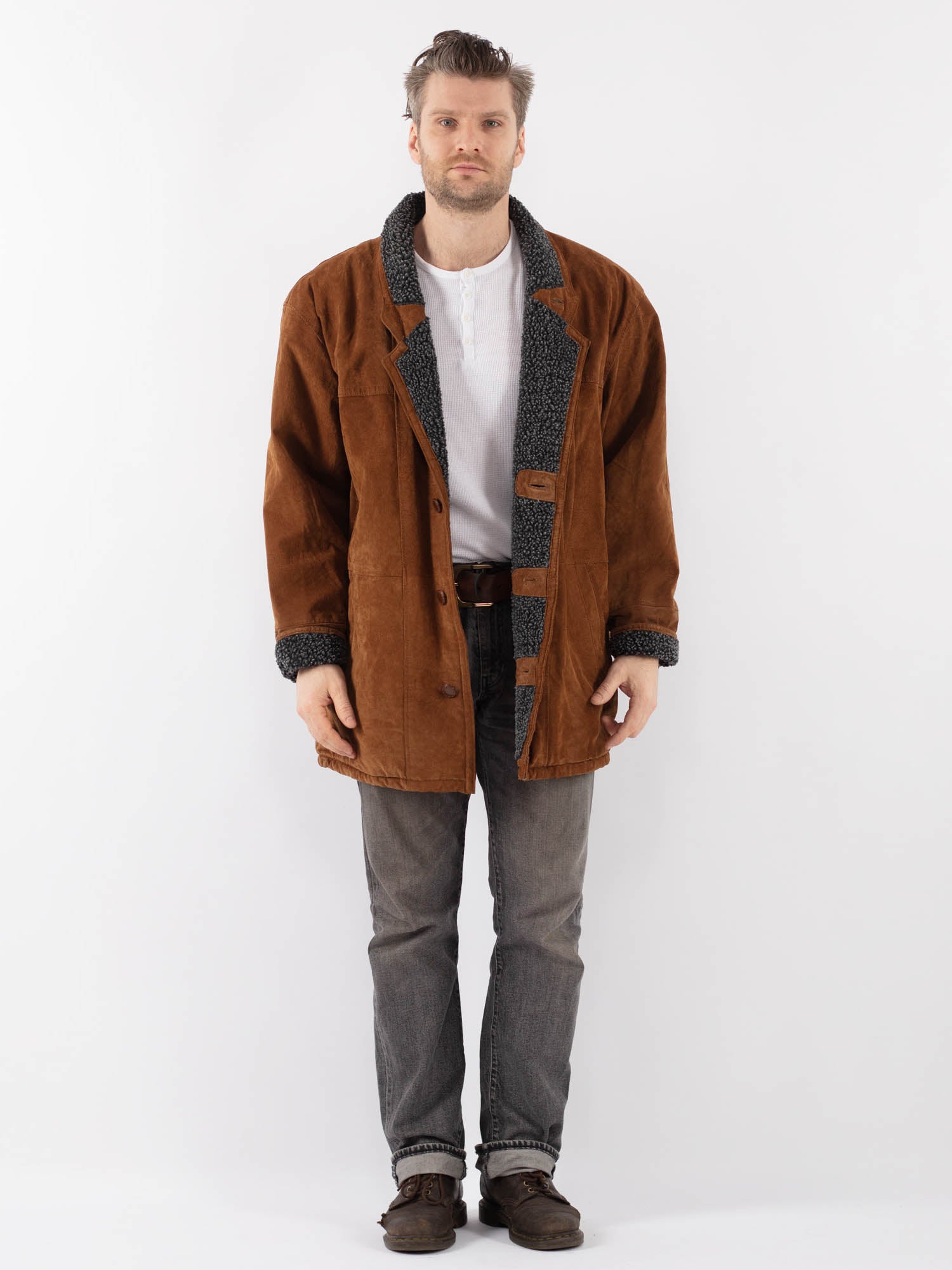 Vintage 90's Men Suede Sherpa Coat in Brown by Northern Grip