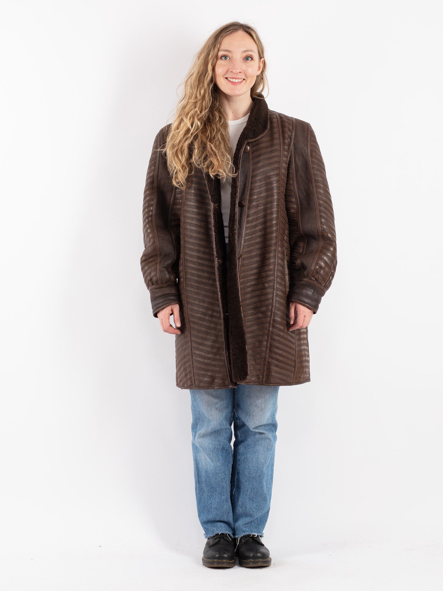Vintage 80's Women Sheepskin Coat in Brown by Northern Grip