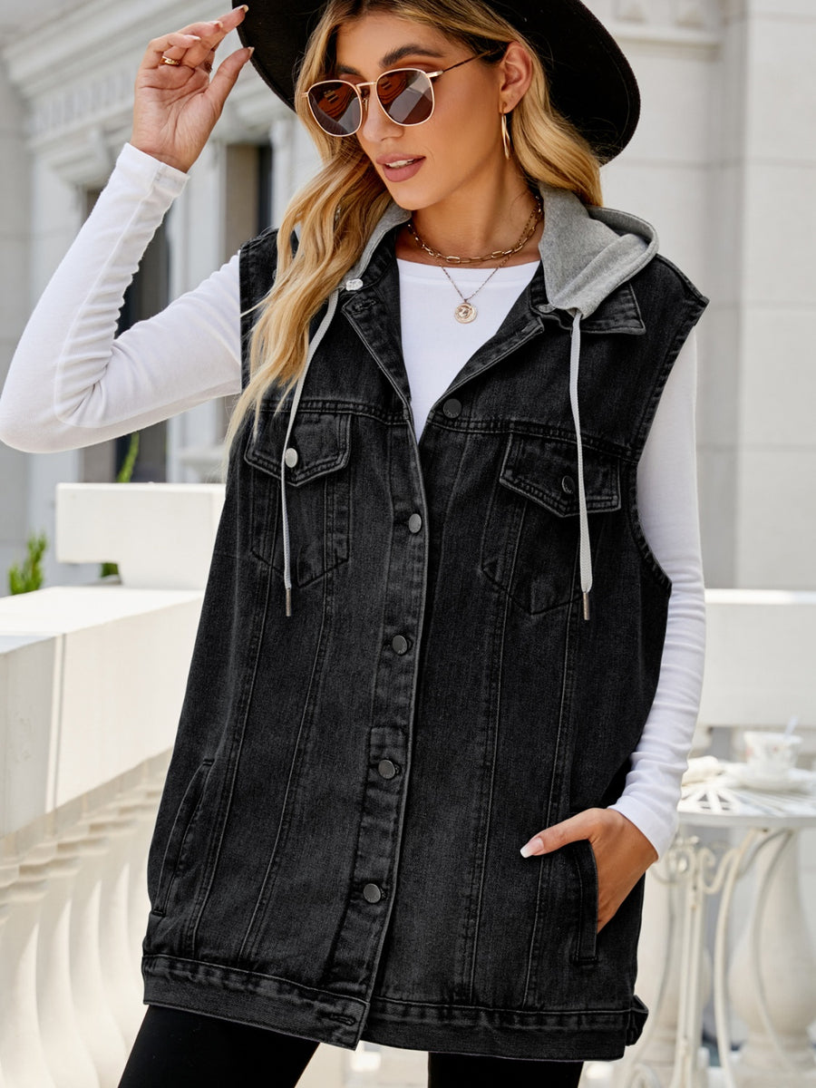 DENIM HOODED VEST JACKET (MULTIPLE COLORS AVAILABLE) by RAËLIV